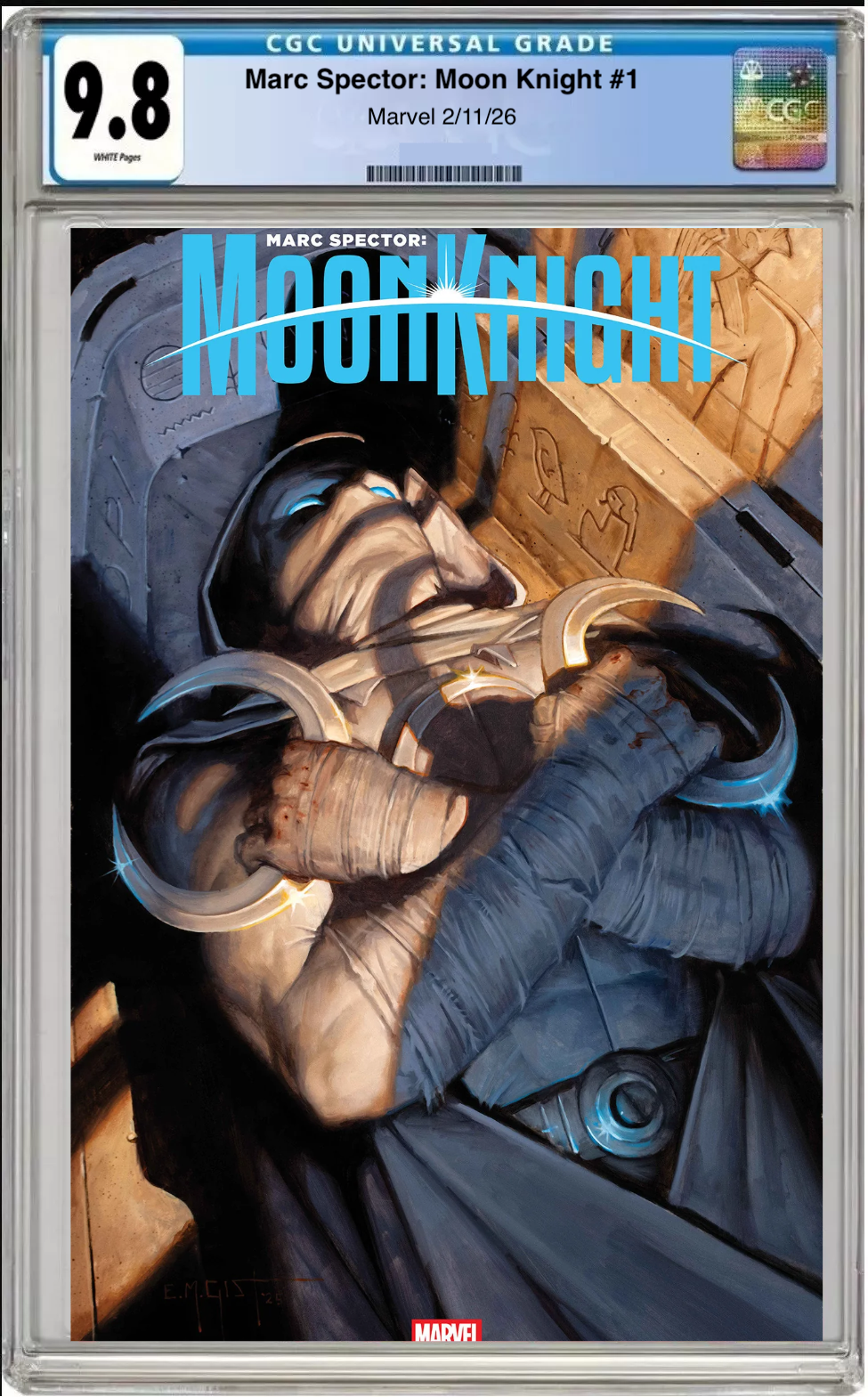 Comic book cover of Marc Spector: Moon Knight #1 Main Cover with CGC grading label.

