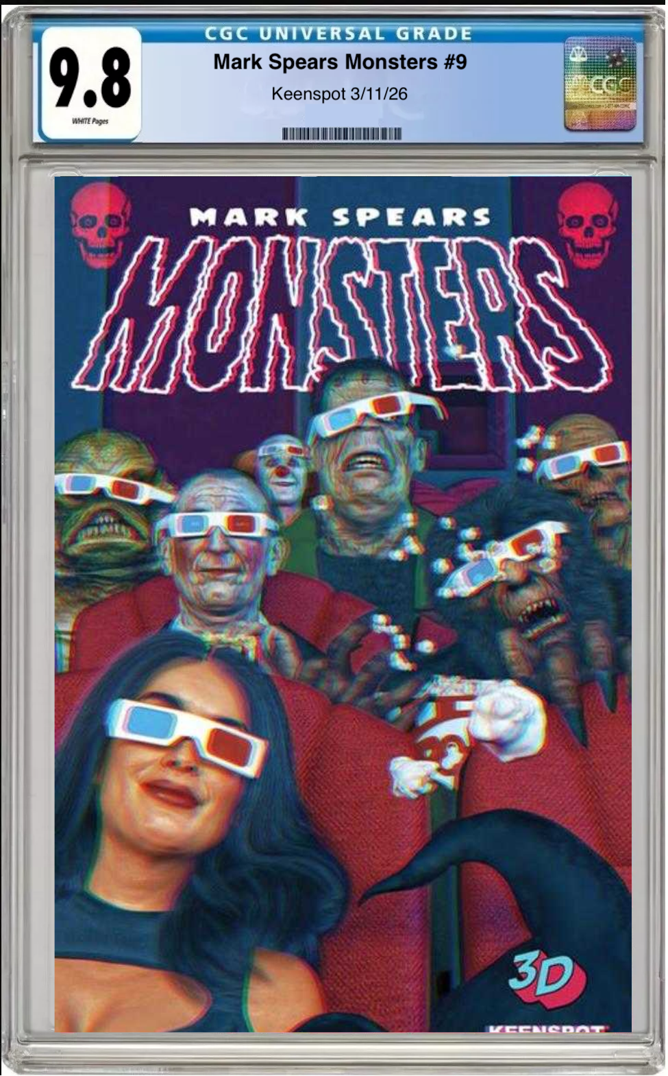Comic book cover of Mark Spears’ Monsters #9 Matinee 3D Cover with CGC grading label.