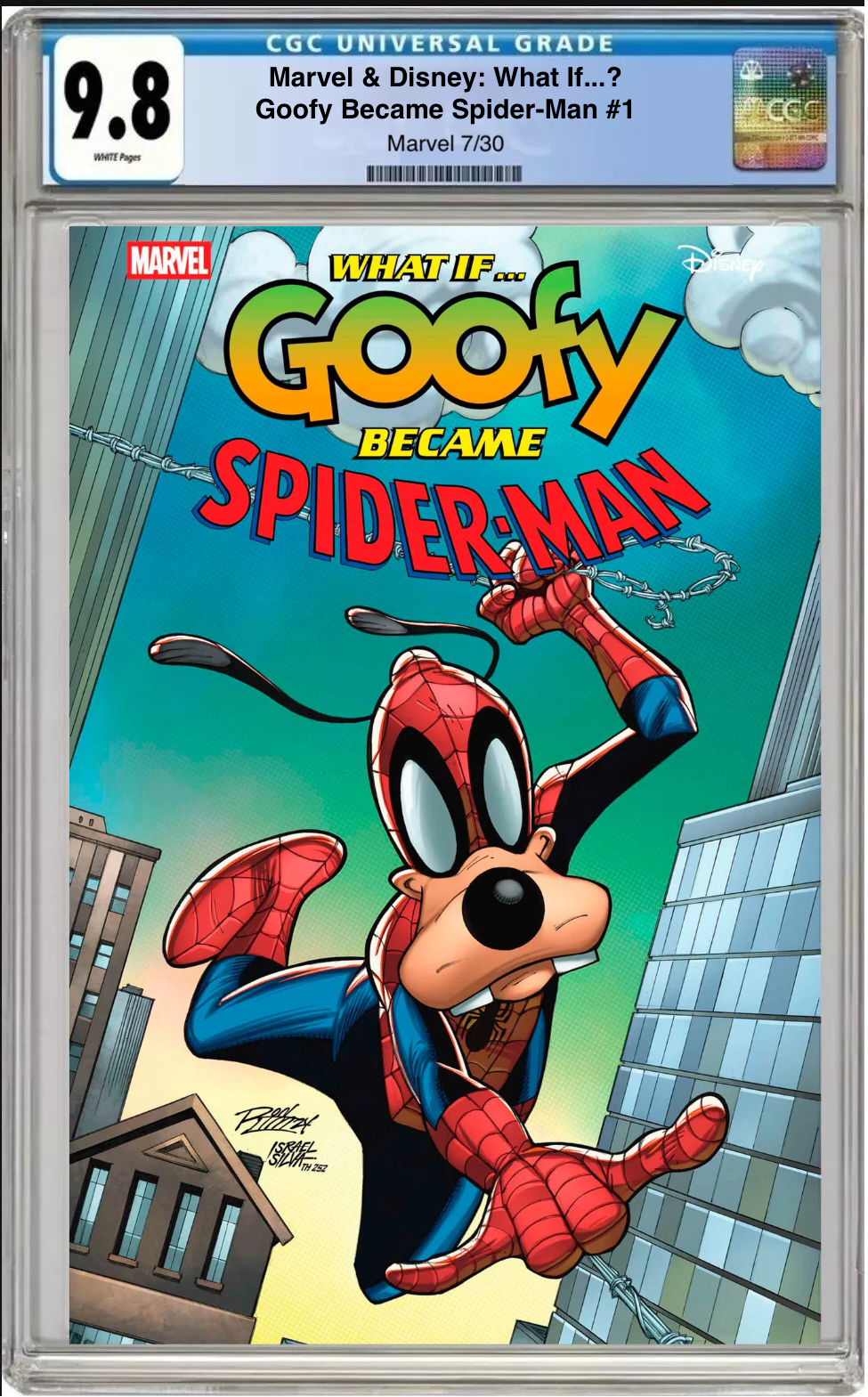 Marvel and Disney What If...? Goofy Became Spider-Man #1 Ron Lim Cover comic book with CGC 9.8 grading label

