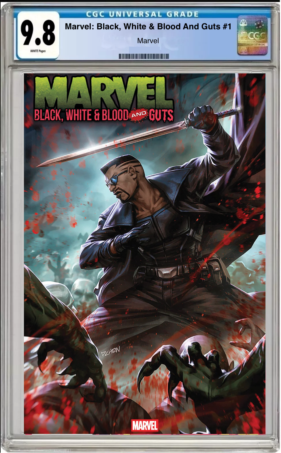 Comic book cover of Marvel Black, White, and Blood and Guts #1 Derrick Chew Cover with CGC grading label.