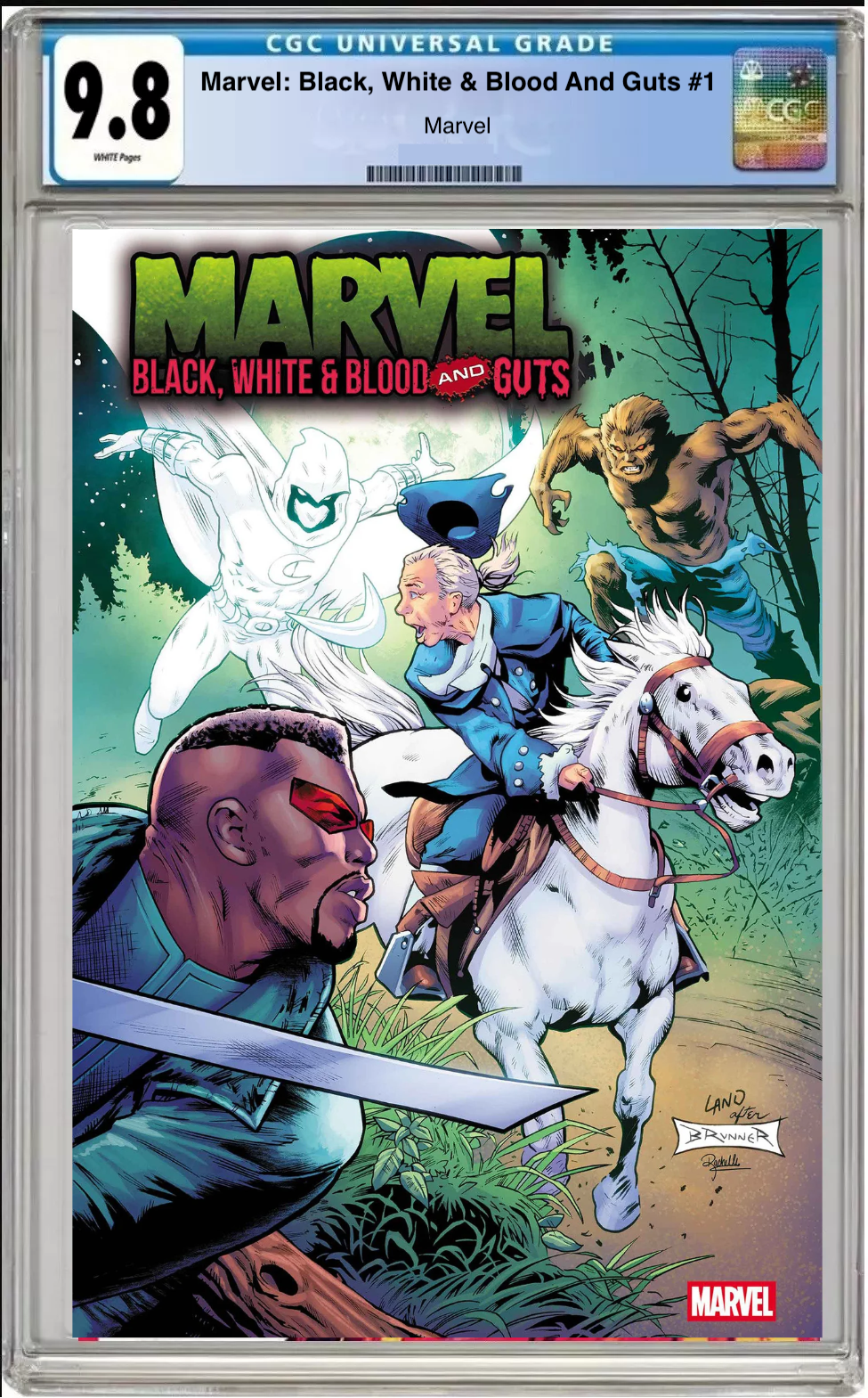 Comic book cover of Marvel Black, White, and Blood and Guts #1 Greg Land Cover with CGC grading label.