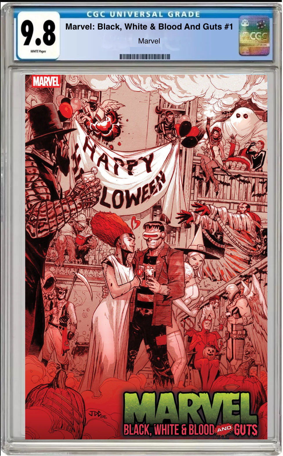 Comic book cover of Marvel Black, White, and Blood and Guts #1 Joshua Cassara Cover with CGC grading label.