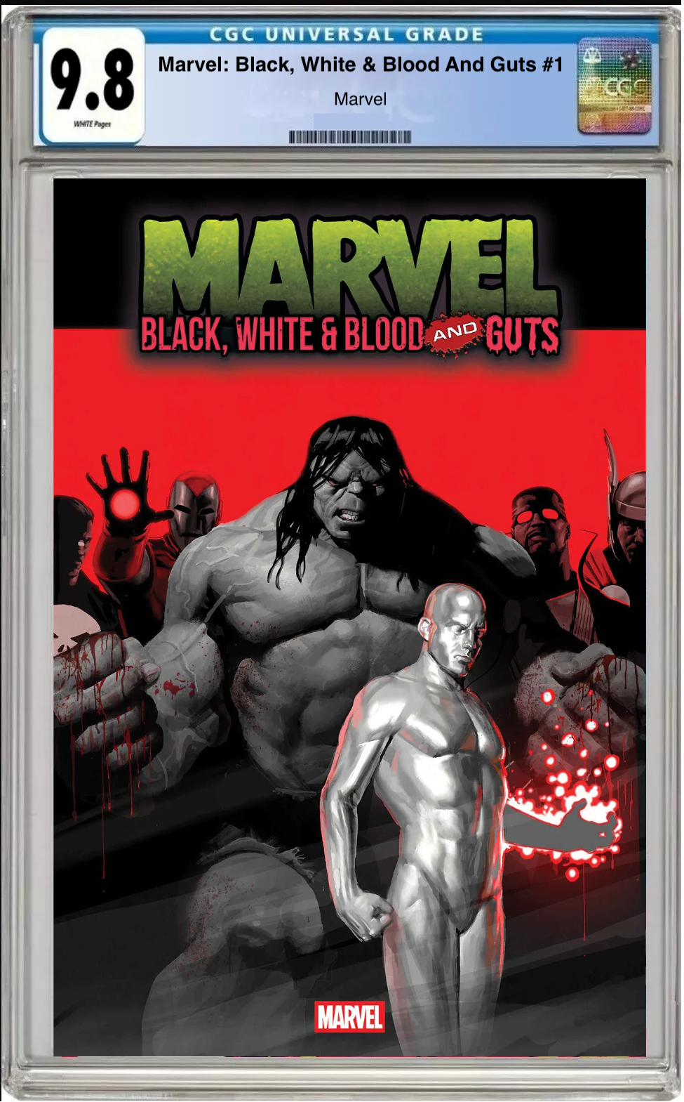 Comic book cover of Marvel Black, White, and Blood and Guts #1 Main Cover with CGC grading label.