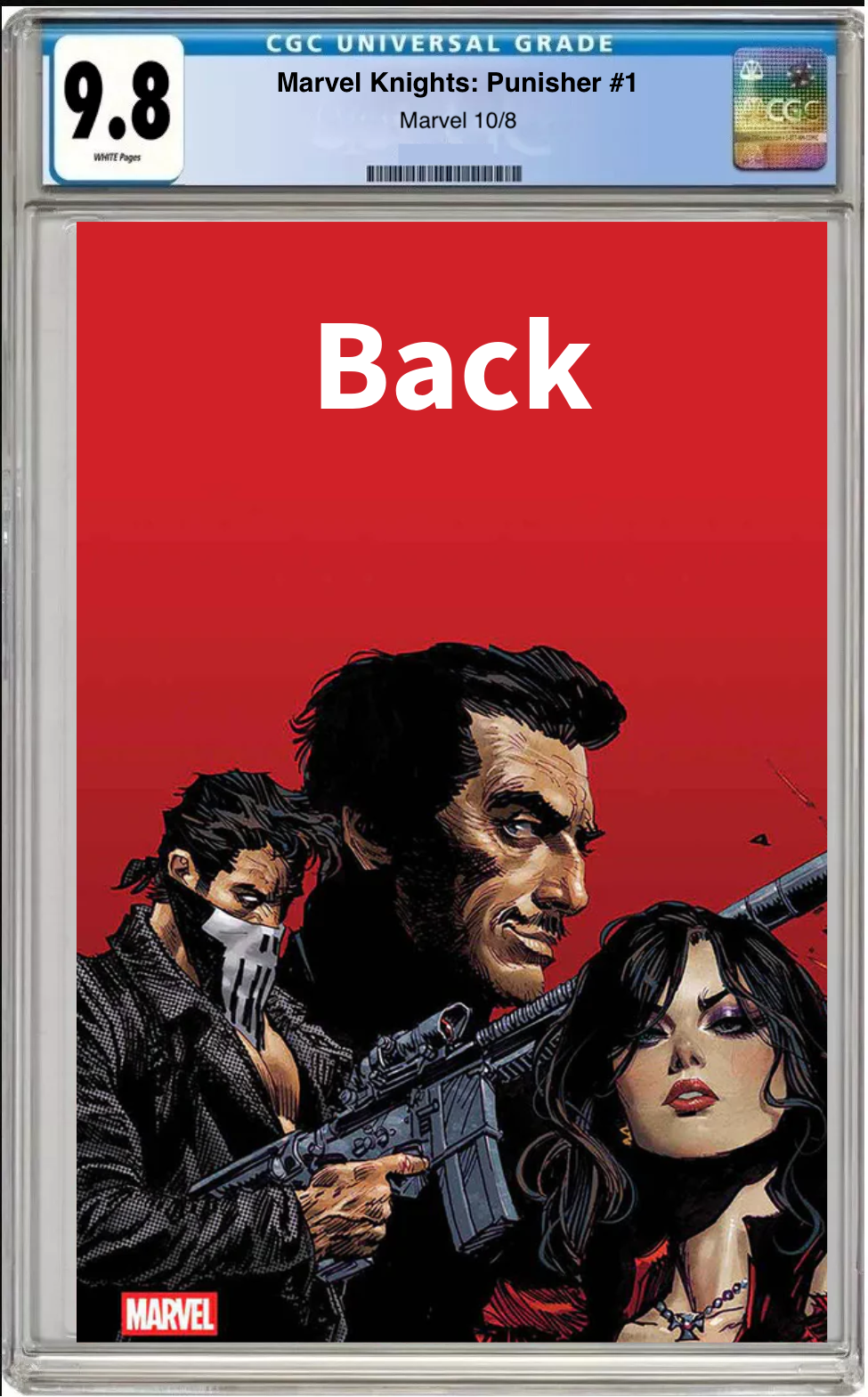 Comic book back cover of Marvel Knights: Punisher #1 Main Cover with CGC grading label.