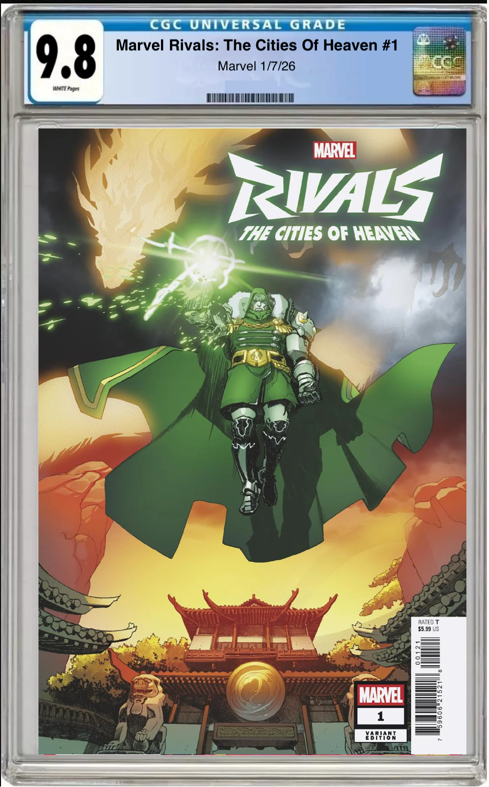 Comic book cover of Marvel Rivals: The Cities of Heaven #1 Marco Ferrari Cover with CGC grading label.