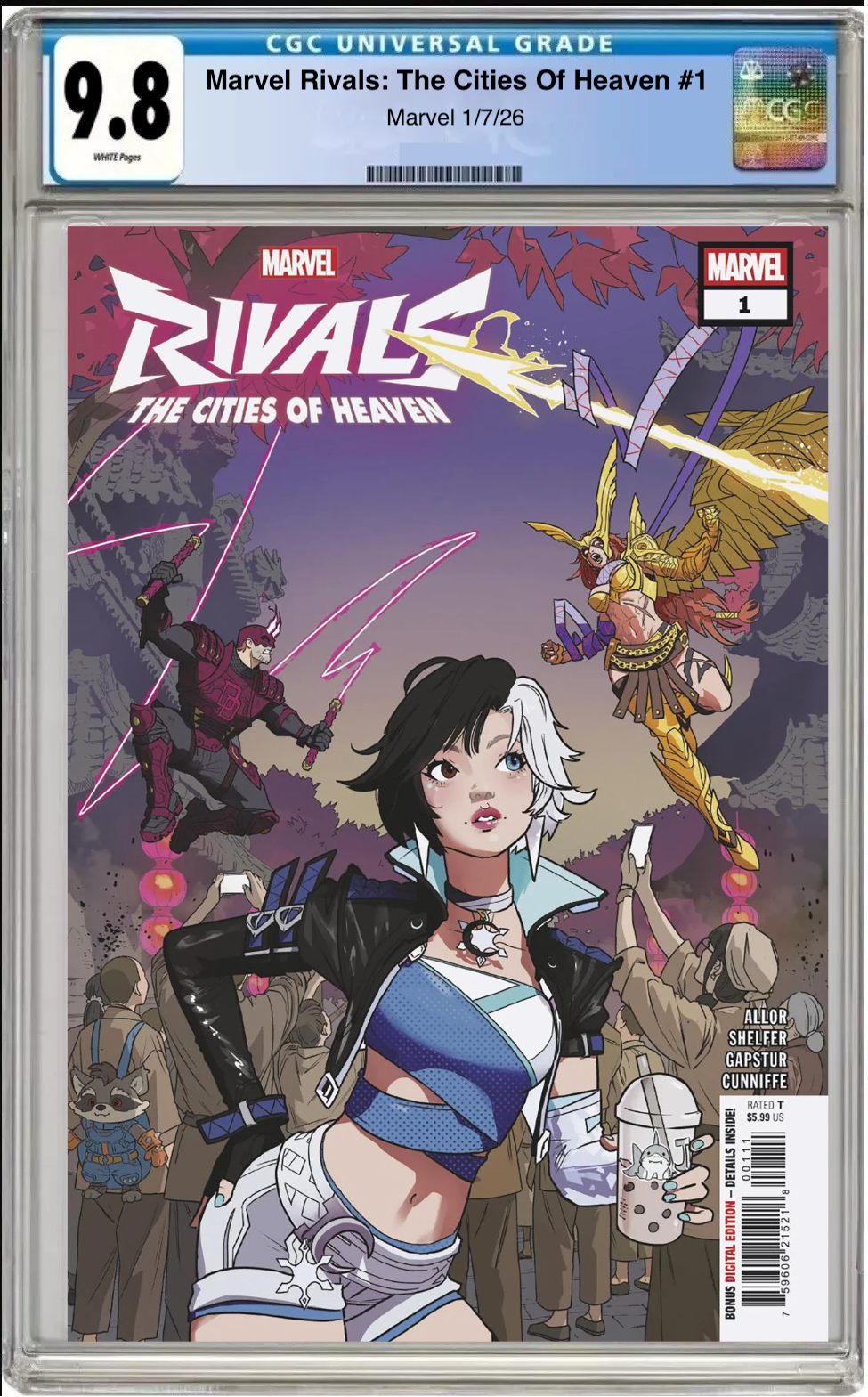 Comic book cover of Marvel Rivals: The Cities of Heaven #1 Main Cover with CGC grading label.