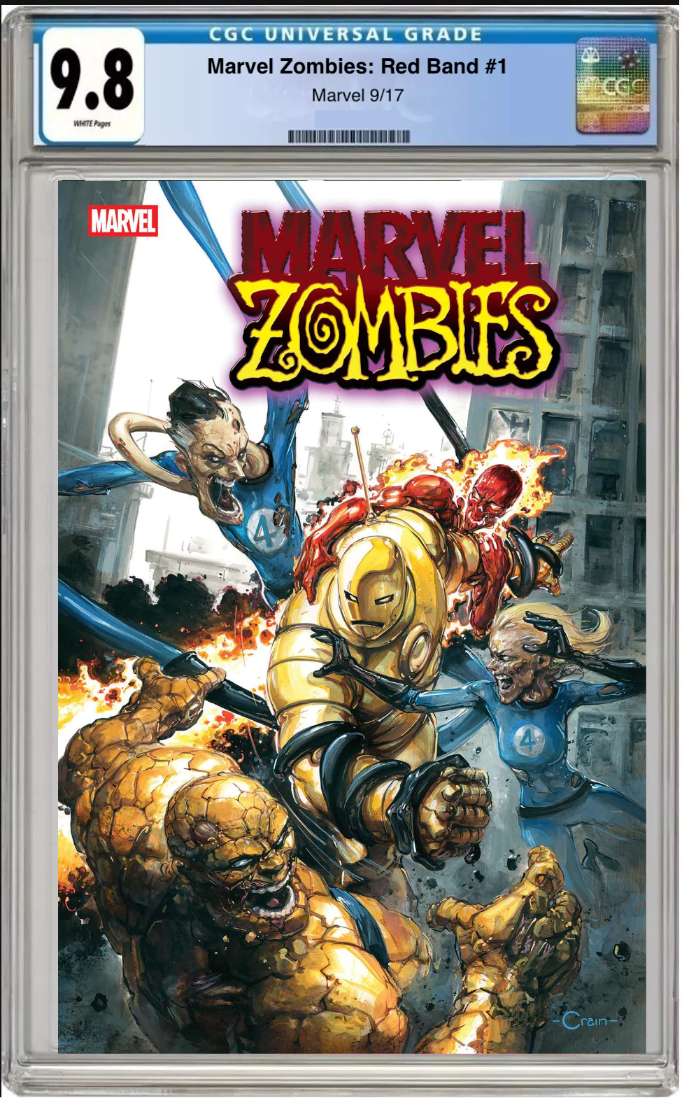 Comic book cover of Marvel Zombies Red Band #1 Clayton Crain Cover with CGC 9.8 grading label.