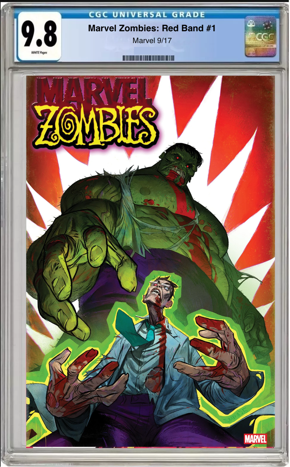 Comic book cover of Marvel Zombies Red Band #1 Ivan Shavrin Cover with CGC 9.8 grading label.