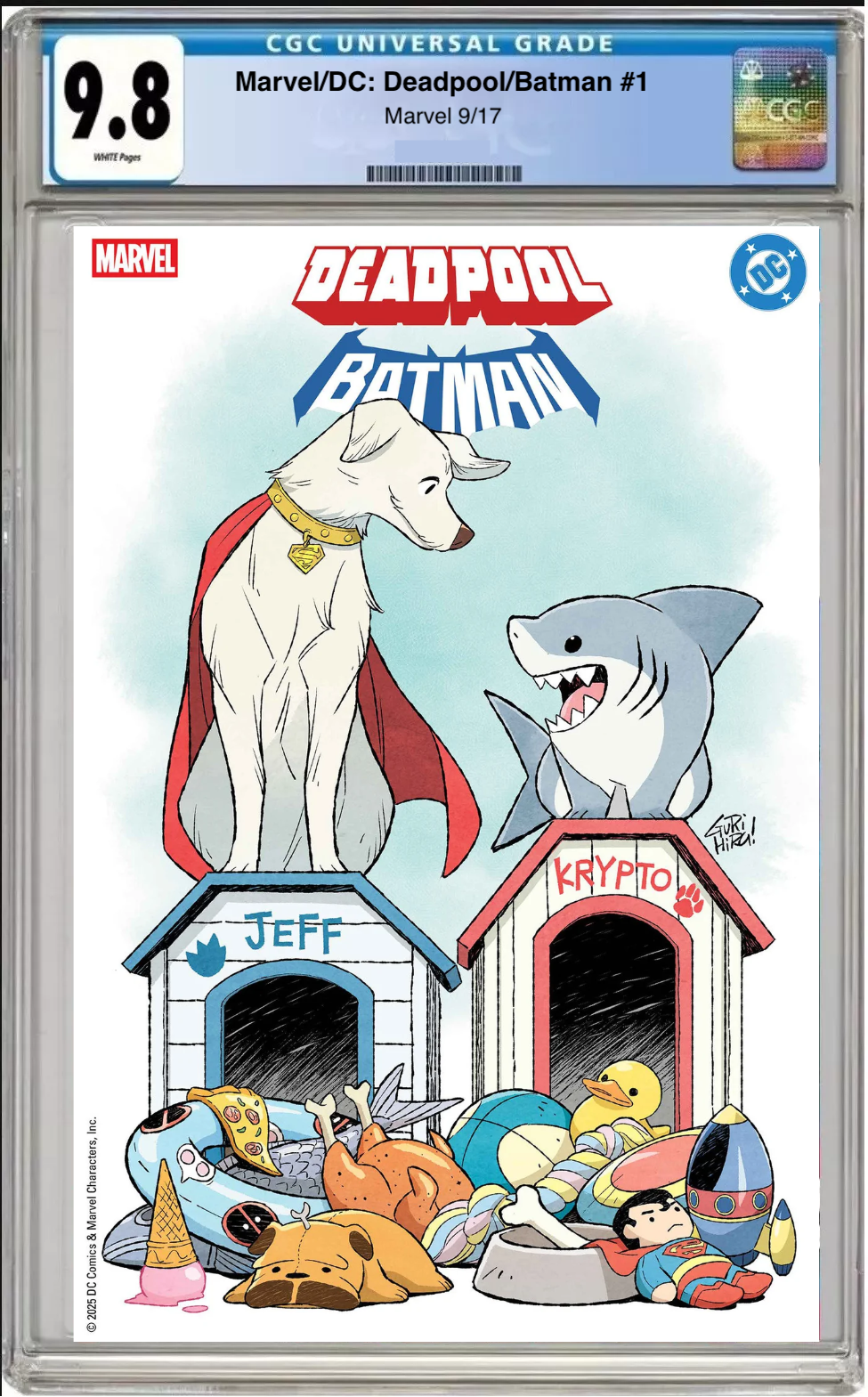 Comic book cover of Marvel/DC Deadpool Batman #1 Gurihiru Cover with CGC 9.8 grading label.