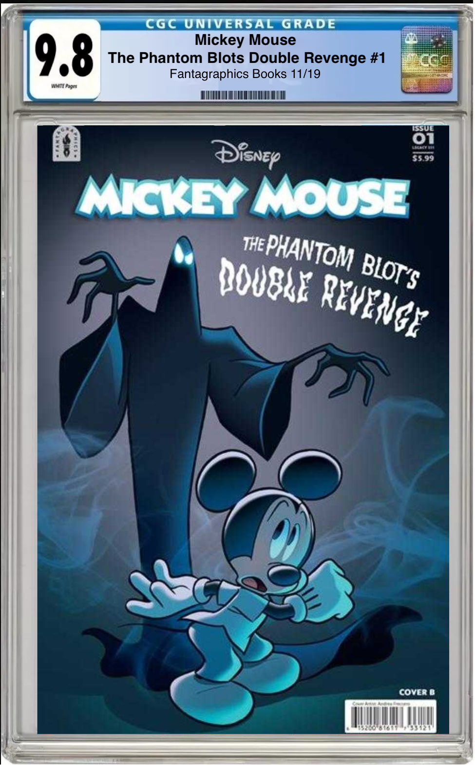 Comic book cover of Mickey Mouse: The Phantom Blot’s Double Revenge #1 Andrea Freccero Cover with CGC grading label.
