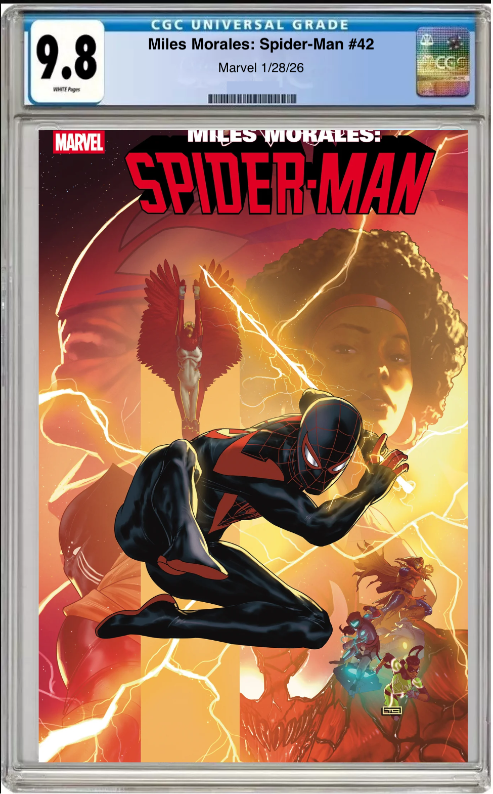 Comic book cover of Miles Morales: Spider-Man #42 Taurin Clarke Finale Cover with CGC grading label.