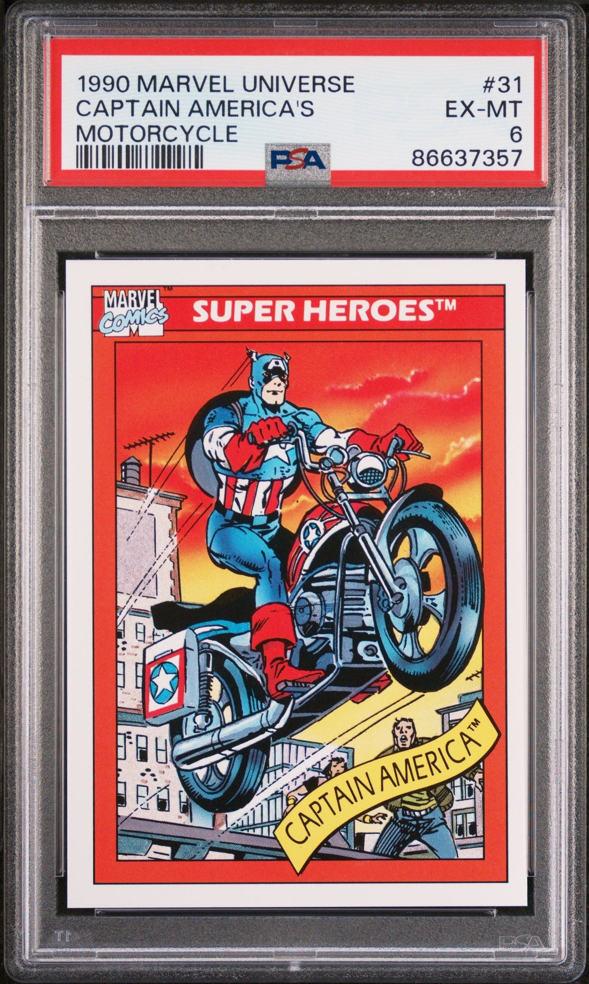 1990 MARVEL UNIVERSE CAPTAIN AMERICA&#39;S MOTORCYCLE #31 - PSA 6