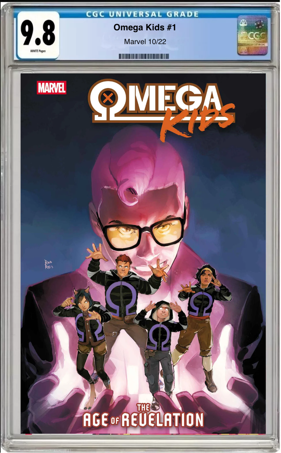 Comic book cover of Omega Kids #1 Main Cover with CGC 9.8 grading label.