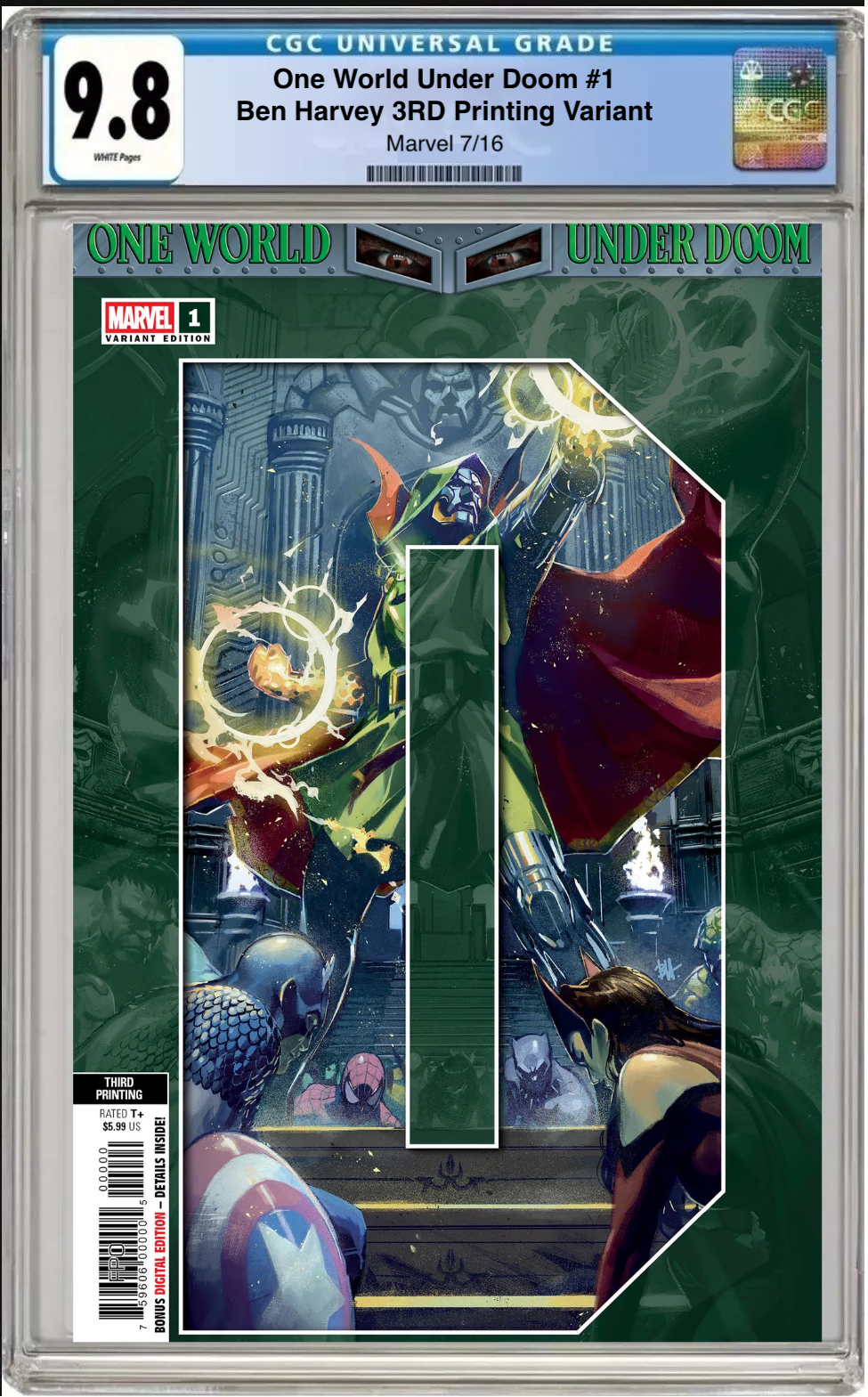 Comic book cover with superhero artwork and CGC grading label