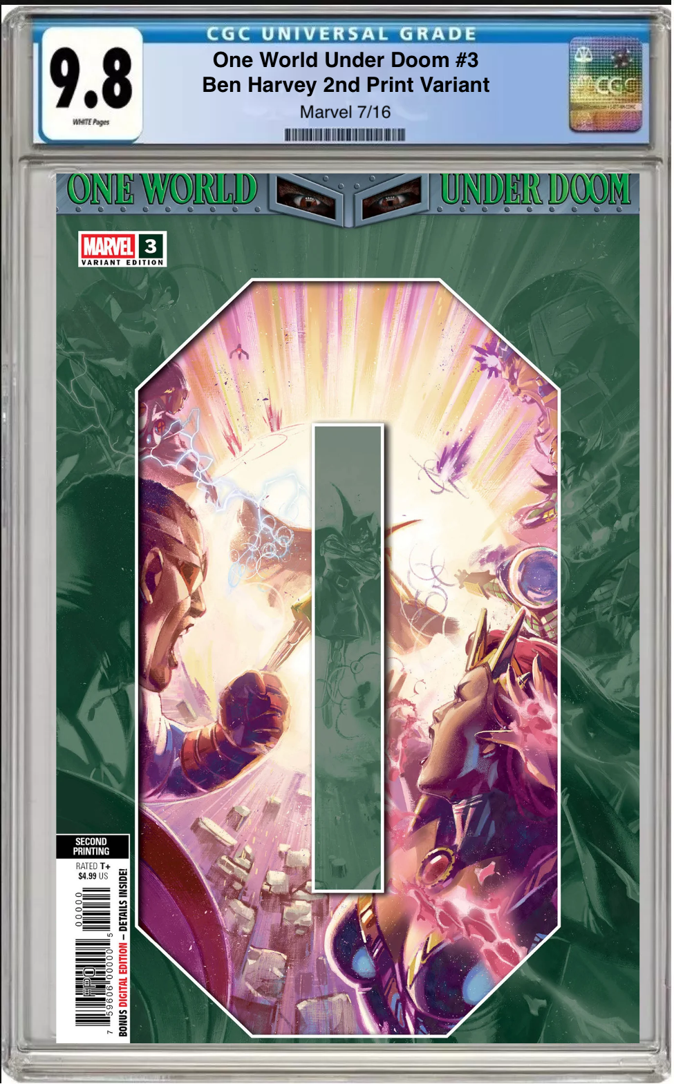 Comic book cover with vibrant art and Marvel logo, featuring a CGC grading label.
