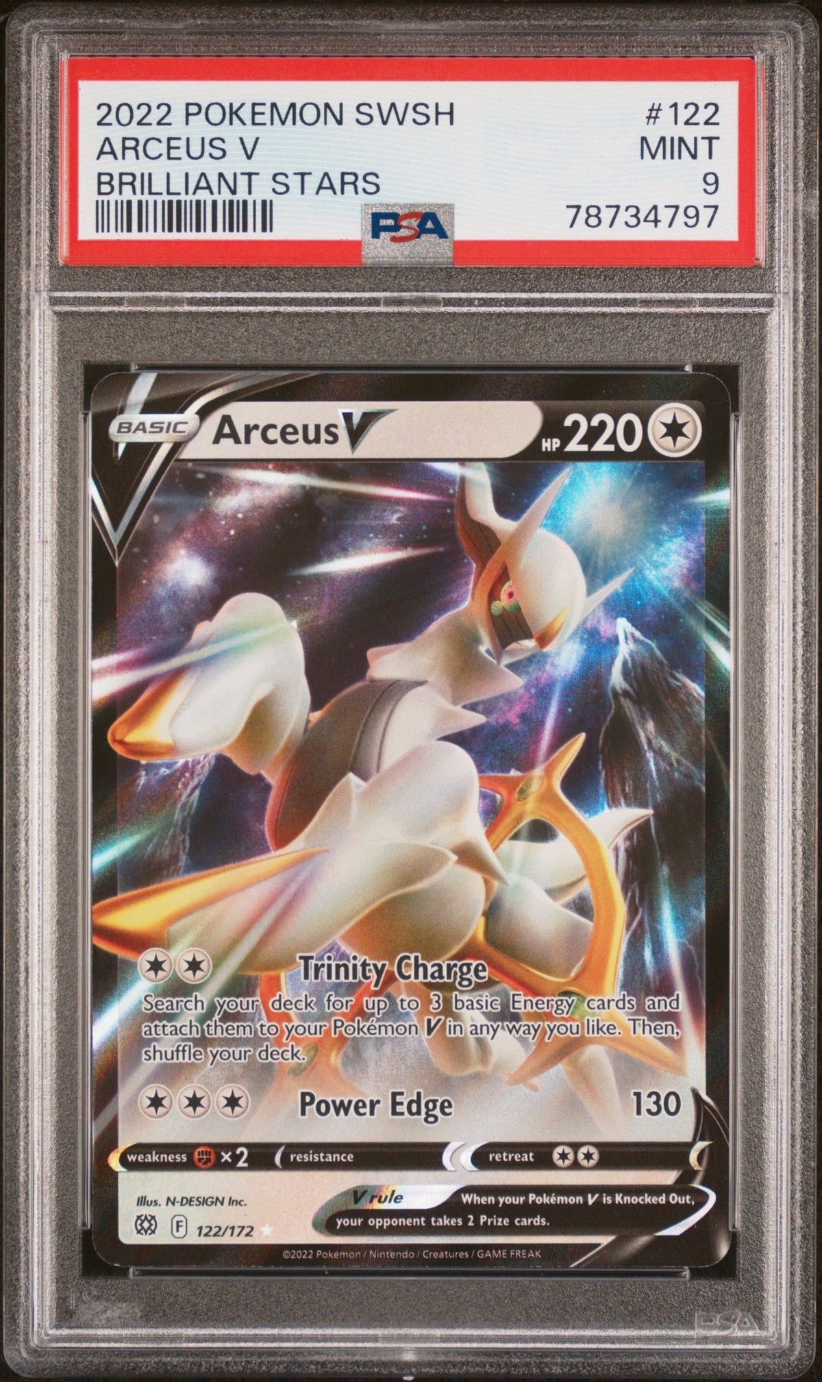 2022 POKEMON SWORD &amp; SHIELD BRILLIANT STARS ARCEUS V #122 PSA 9