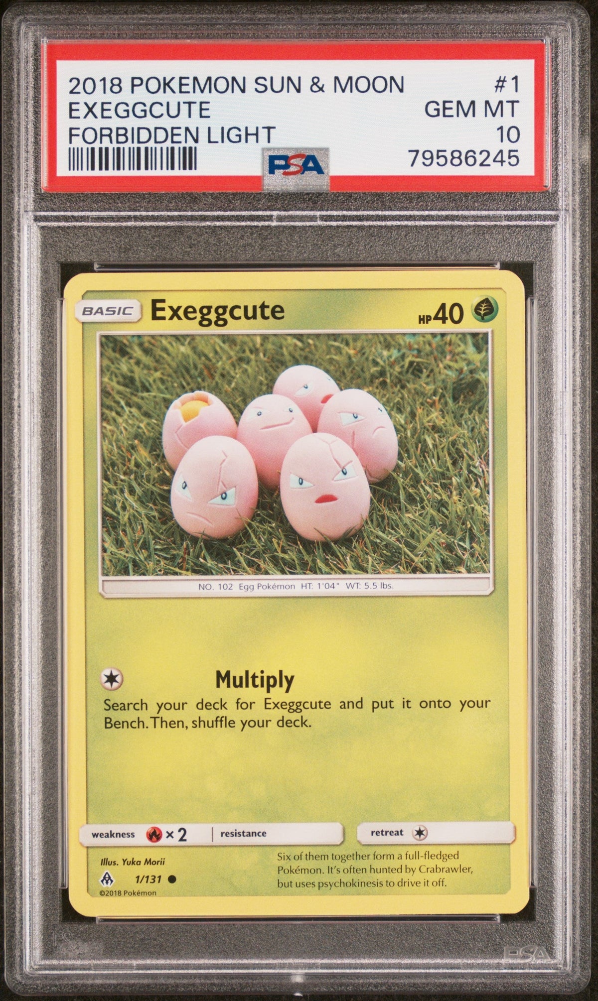 2018 POKEMON SUN &amp; MOON FORBIDDEN LIGHT EXEGGCUTE #1 - PSA GEM MT 10