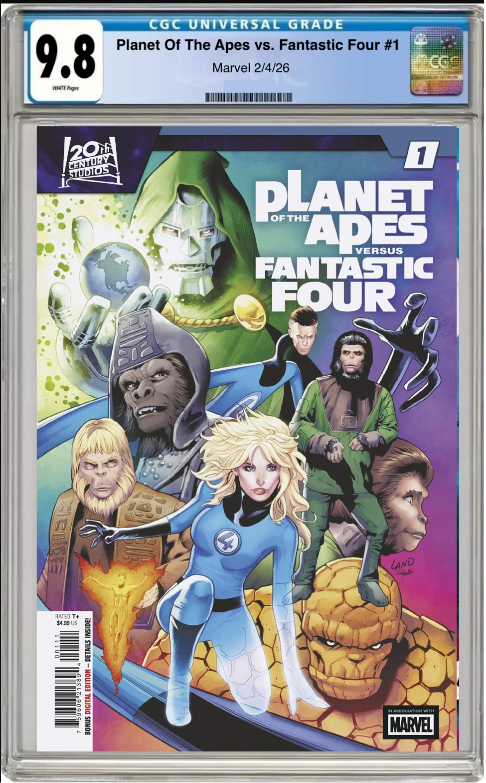 Comic book cover of Planet of the Apes vs. Fantastic Four #1 Main Cover with CGC grading label.