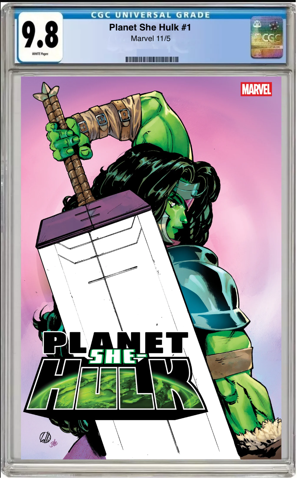Comic book cover of Planet She-Hulk #1 Matteo Lolli Foil Cover with CGC grading label.