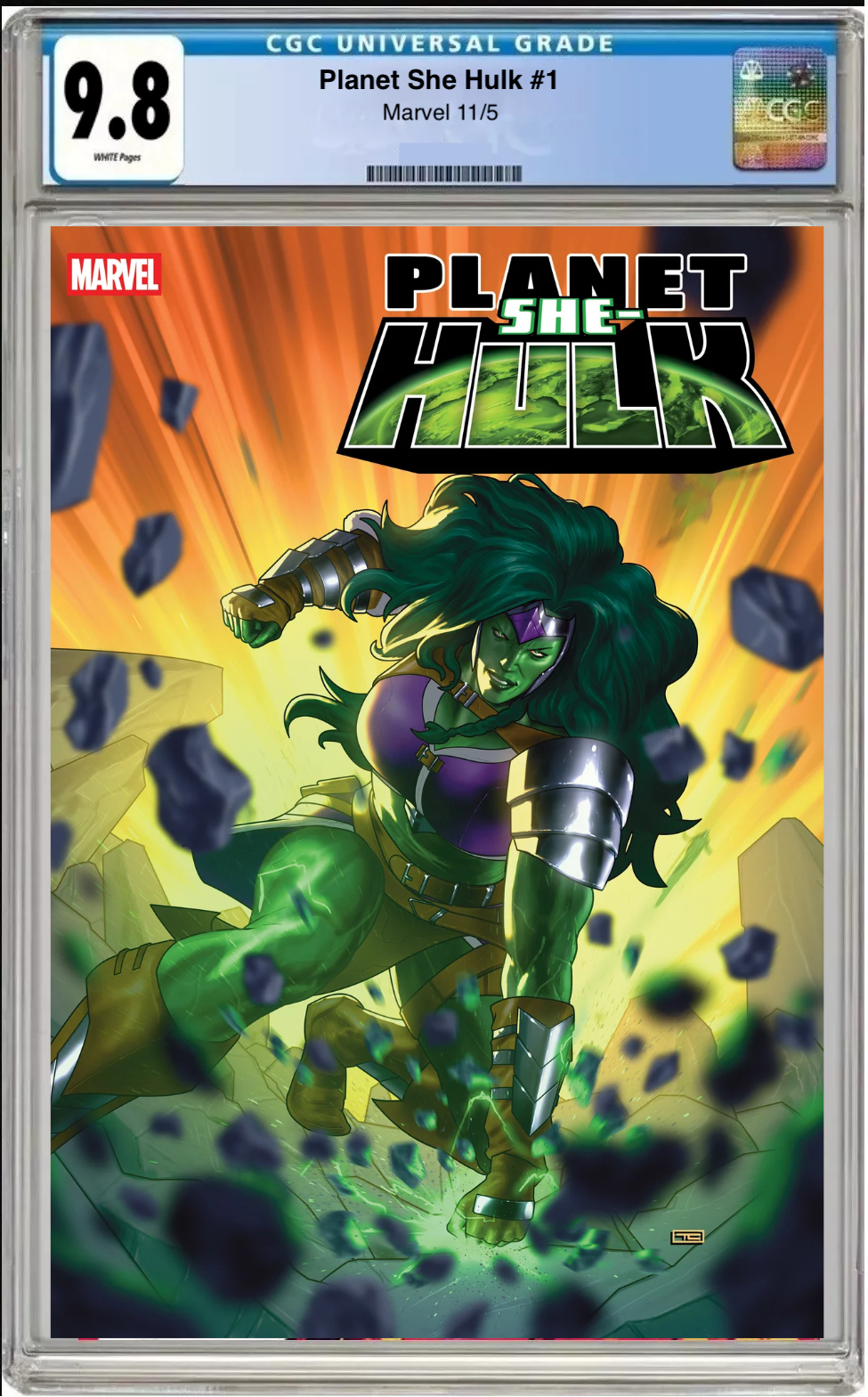 Comic book cover of Planet She-Hulk #1 Taurin Clarke Cover with CGC grading label.