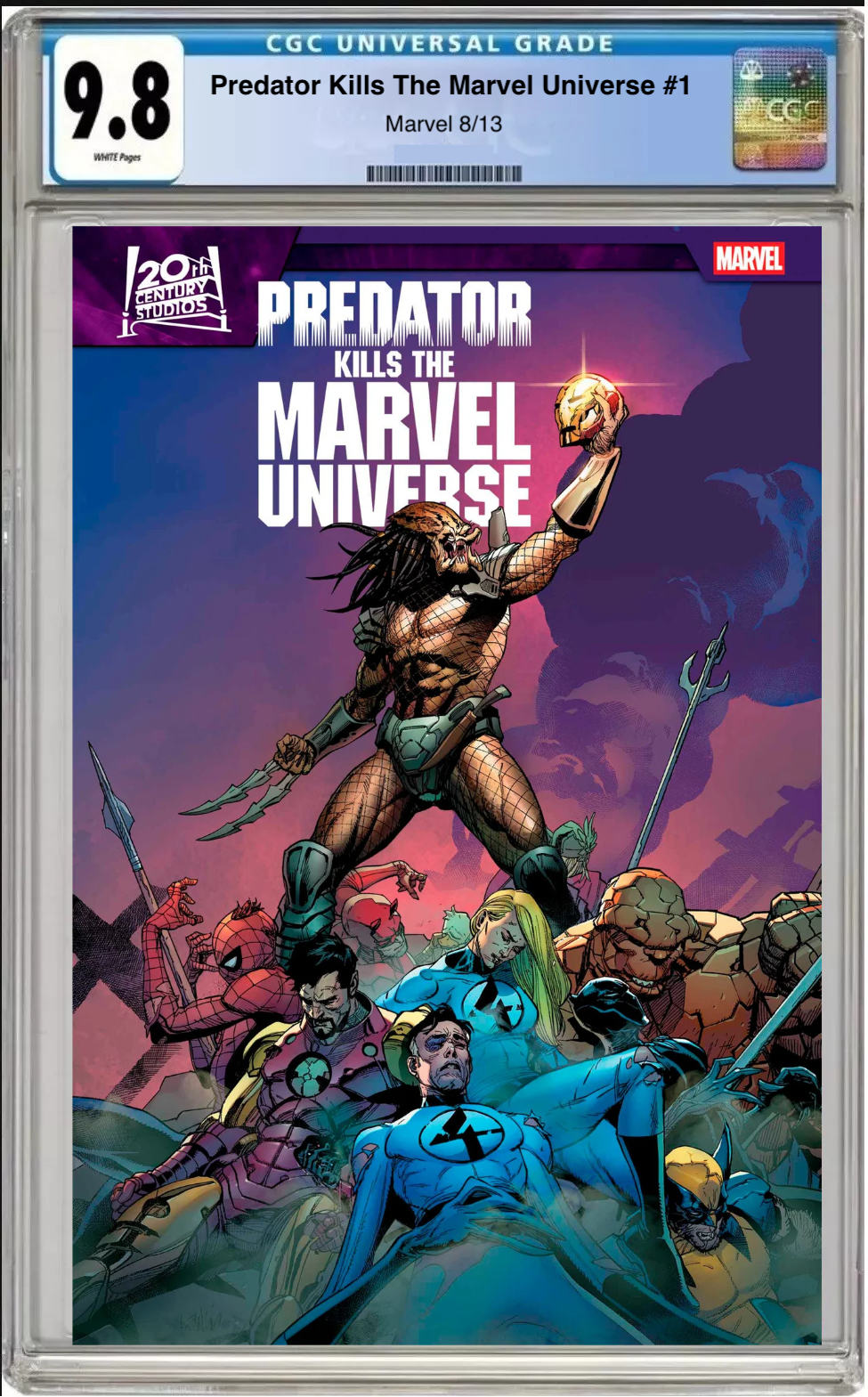 Comic book cover of Predator Kills the Marvel Universe #1 Main Cover with CGC grading label.

