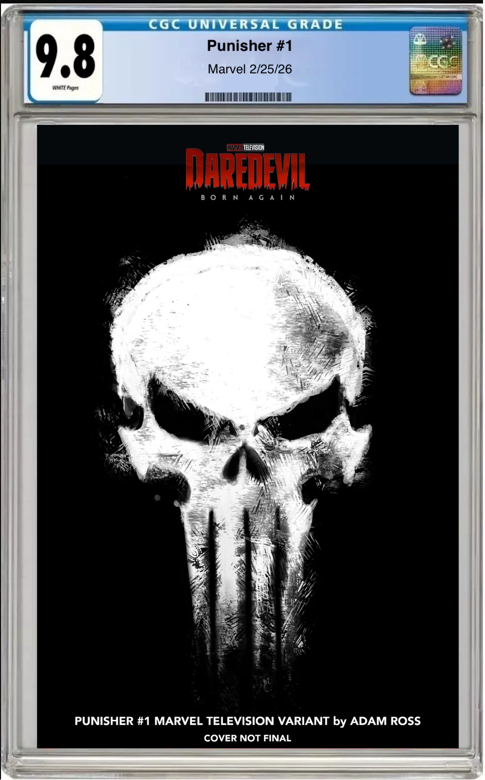 Comic book cover of Punisher #1 Adam Ross Marvel Television Logo Cover with CGC grading label.