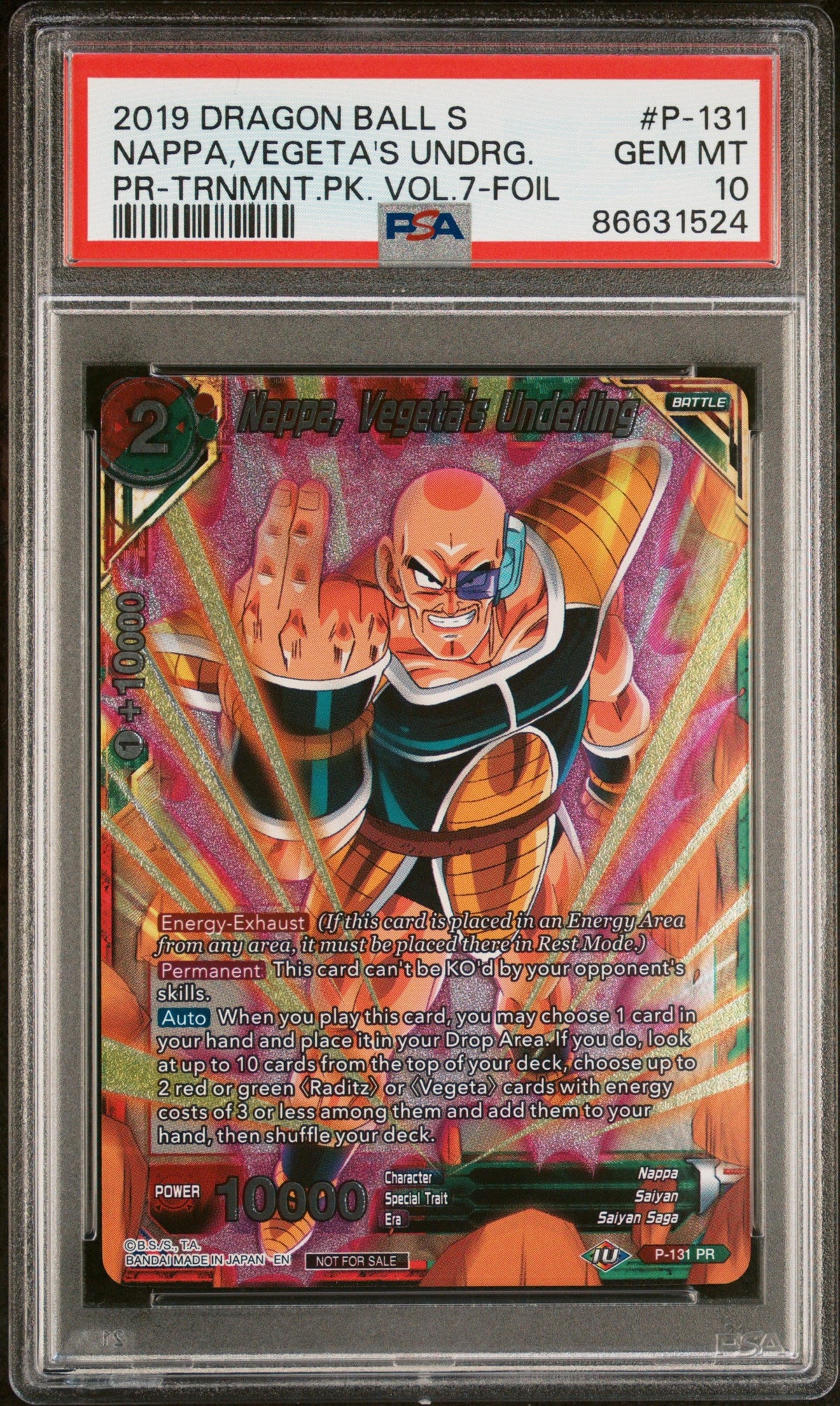 2019 DRAGON BALL SUPER NAPPA,VEGETA&#39;S UNDRG. #P-131 - PSA 10