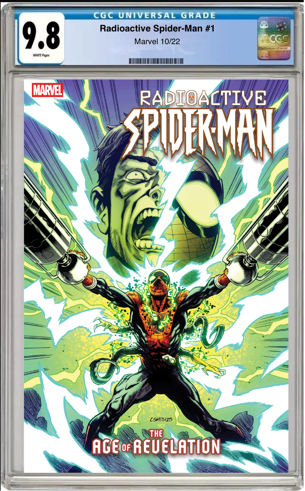 Comic book cover of Radioactive Spider-Man #1 Cory Smith Revelation Cover with CGC 9.8 grading label.