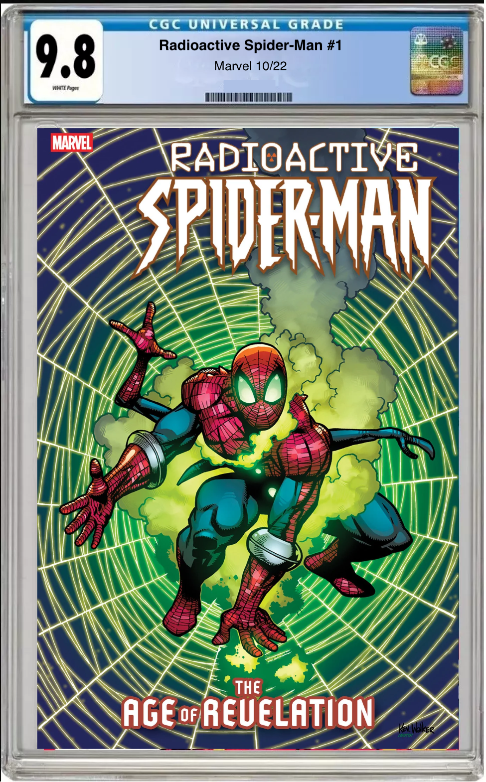 Comic book cover of Radioactive Spider-Man #1 Kev Walker Cover with CGC 9.8 grading label.