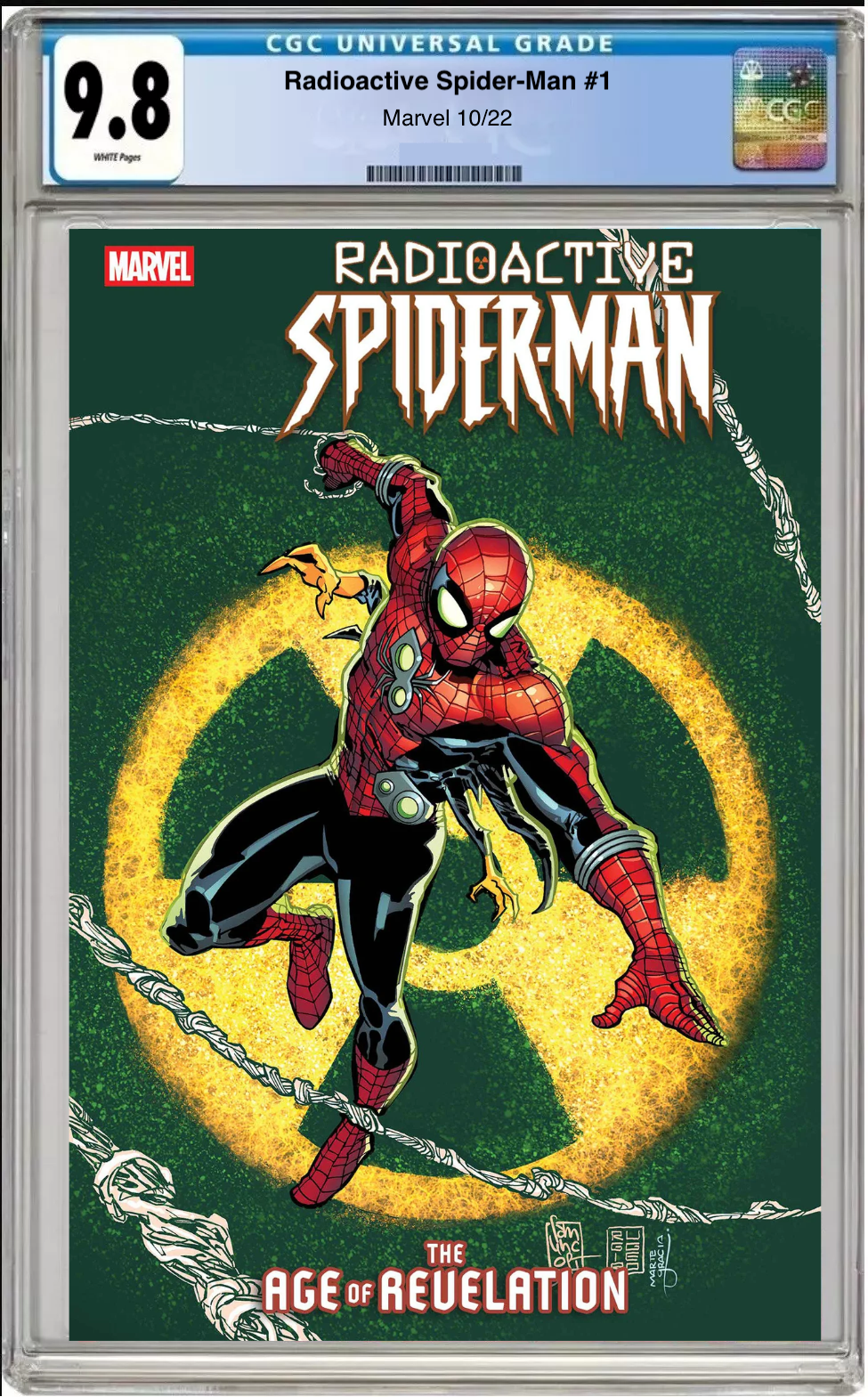 Comic book cover of Radioactive Spider-Man #1 Main Cover with CGC 9.8 grading label.