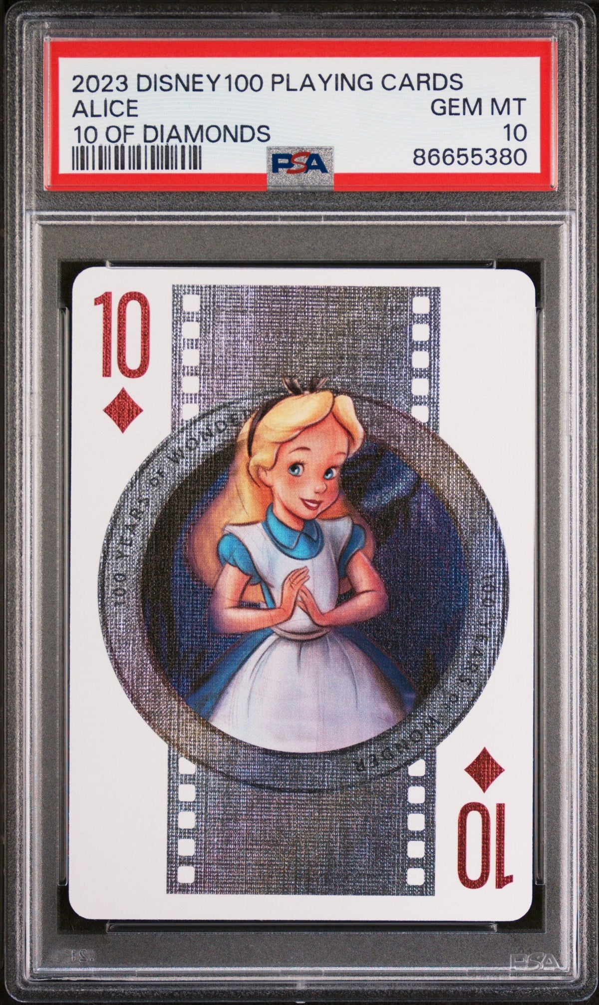 2023 DISNEY 100 PLAYING CARDS ALICE 10 OF DIAMONDS PSA 10