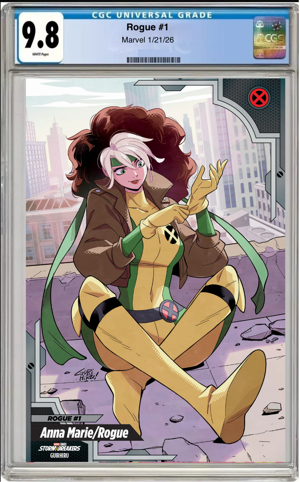 Comic book cover of Rogue #1 Gurihiru X-Men Trading Card Cover with CGC grading label.