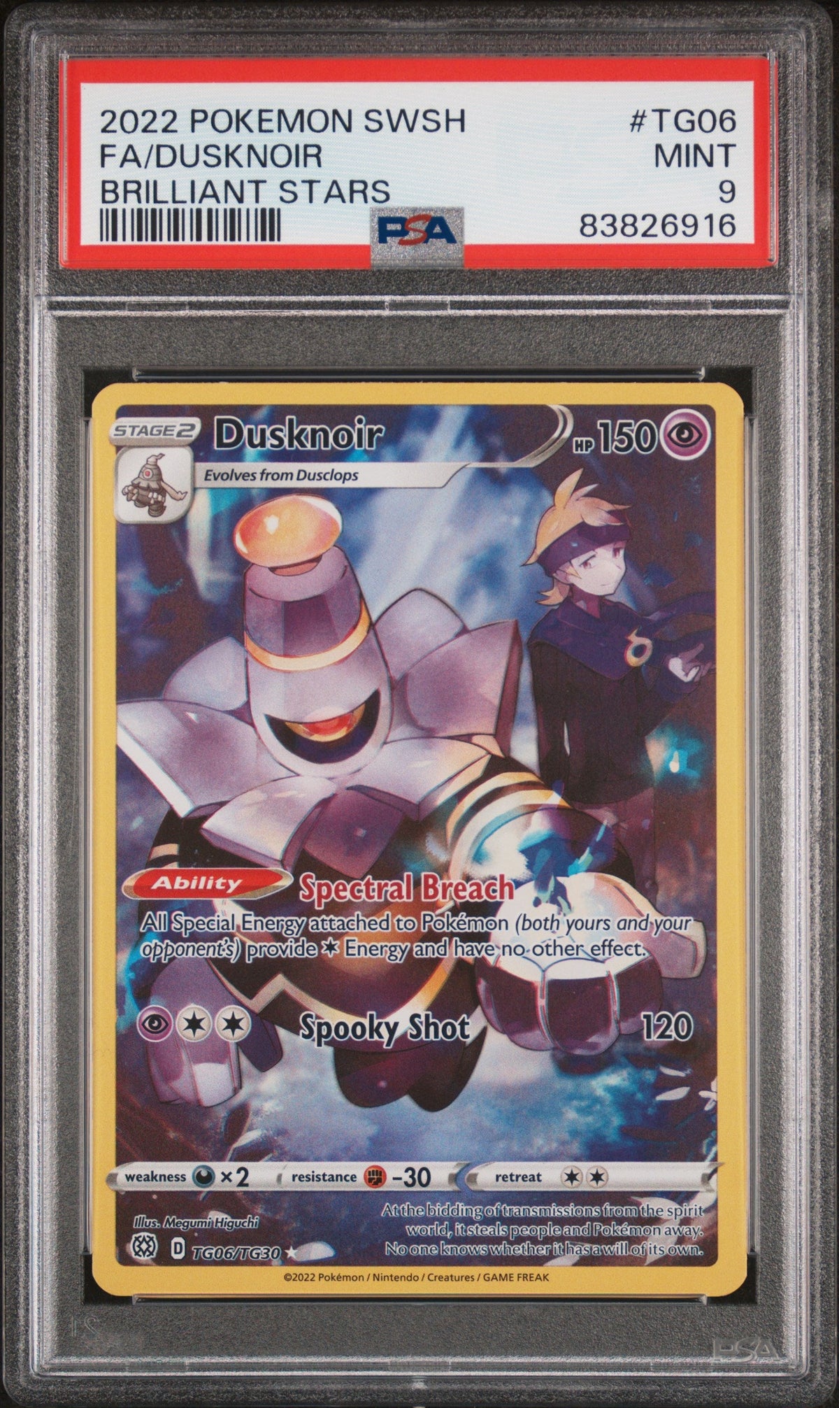 2022 POKEMON SWORD &amp; SHIELD BRILLIANT STARS FA/DUSKNOIR #TG06 PSA 9