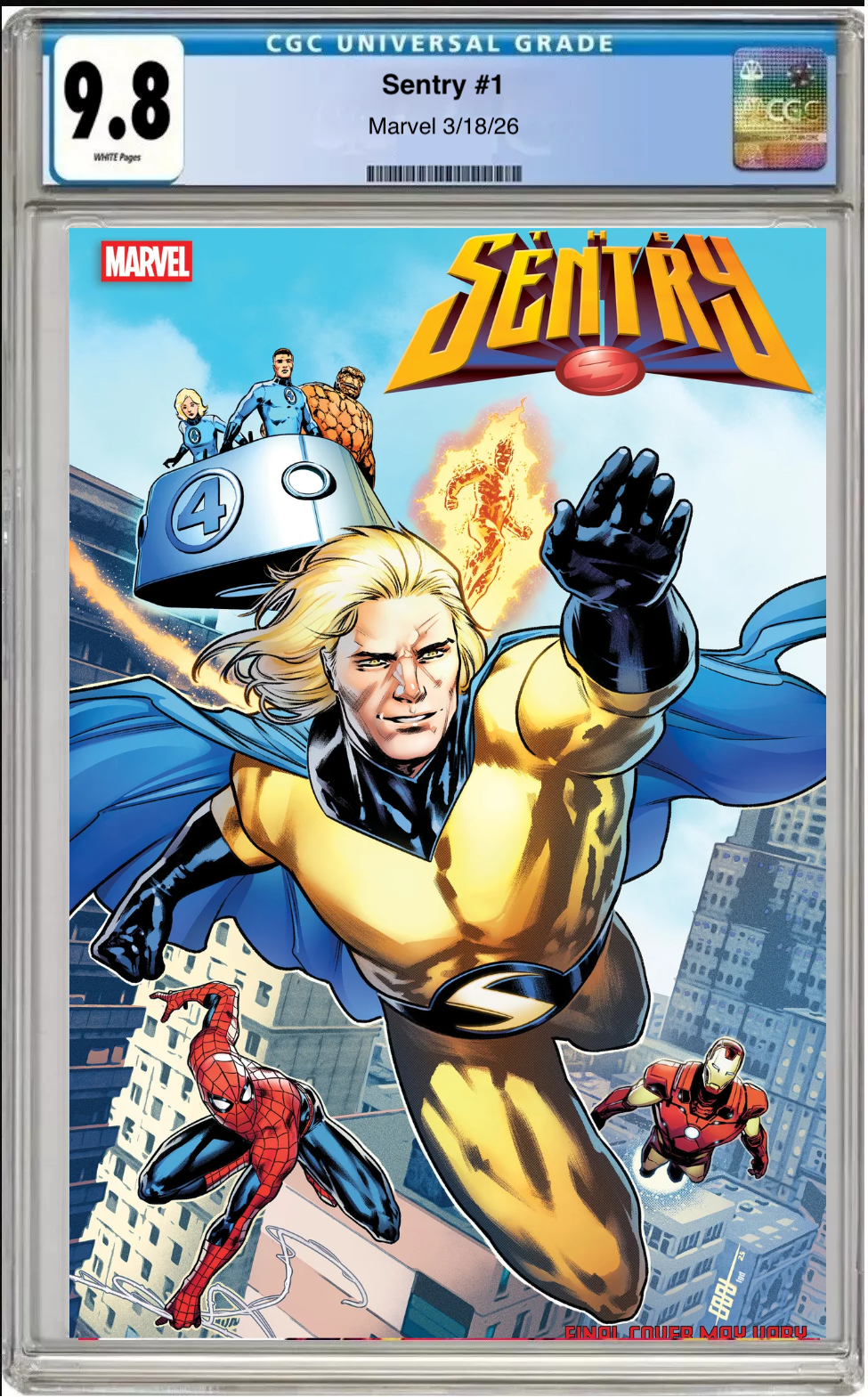 Comic book cover of Sentry #1 Cafu Cover with CGC grading label.