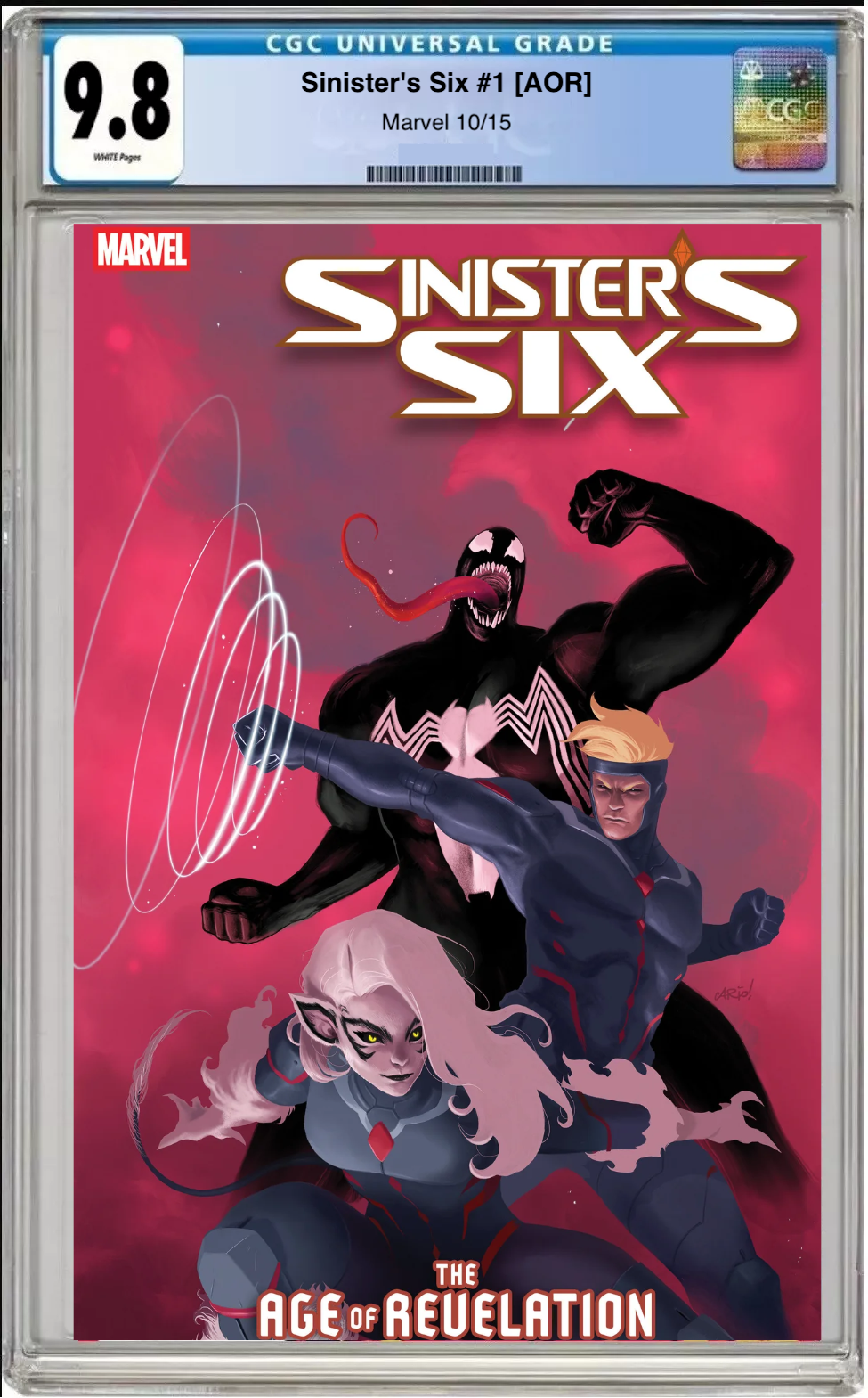 Comic book cover of Sinister Six #1 Ario Anindito AOR with CGC grading label.