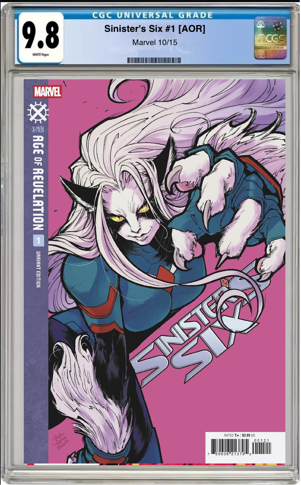Comic book cover of Sinister Six #1 Rickie Yagawa Black Cat AOR with CGC grading label.