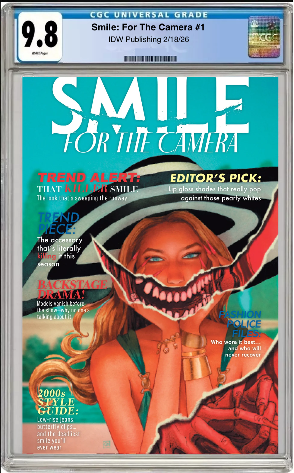 Comic book cover of Smile for the Camera #1 Cover D Fashion Magazine with CGC grading label.