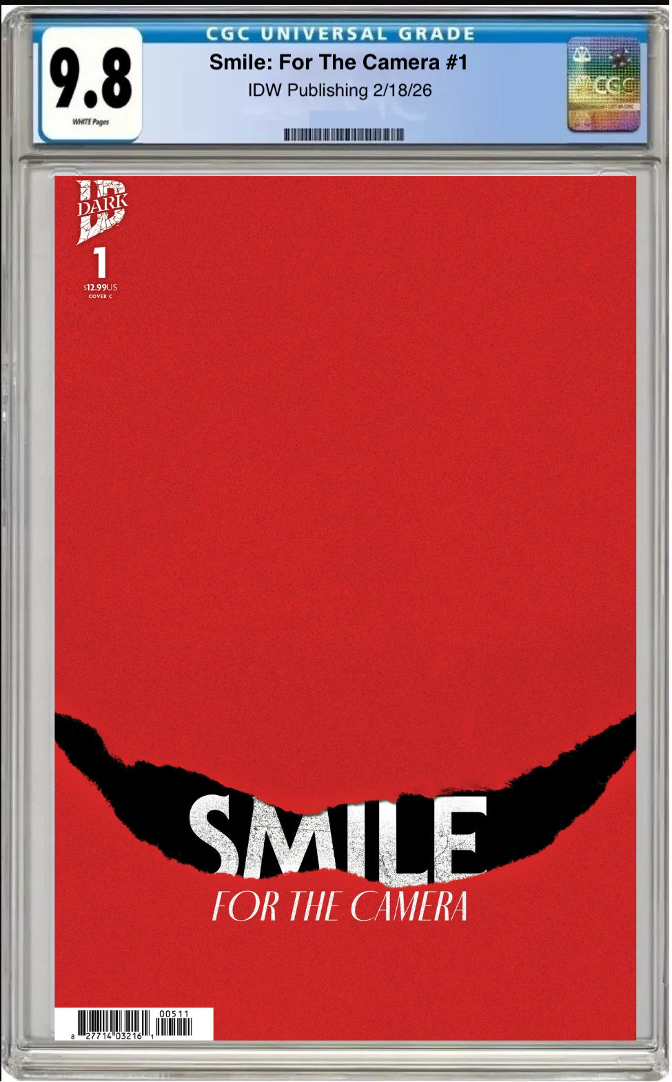 Comic book cover of Smile for the Camera #1 Cover C Mirror Foil with CGC grading label.