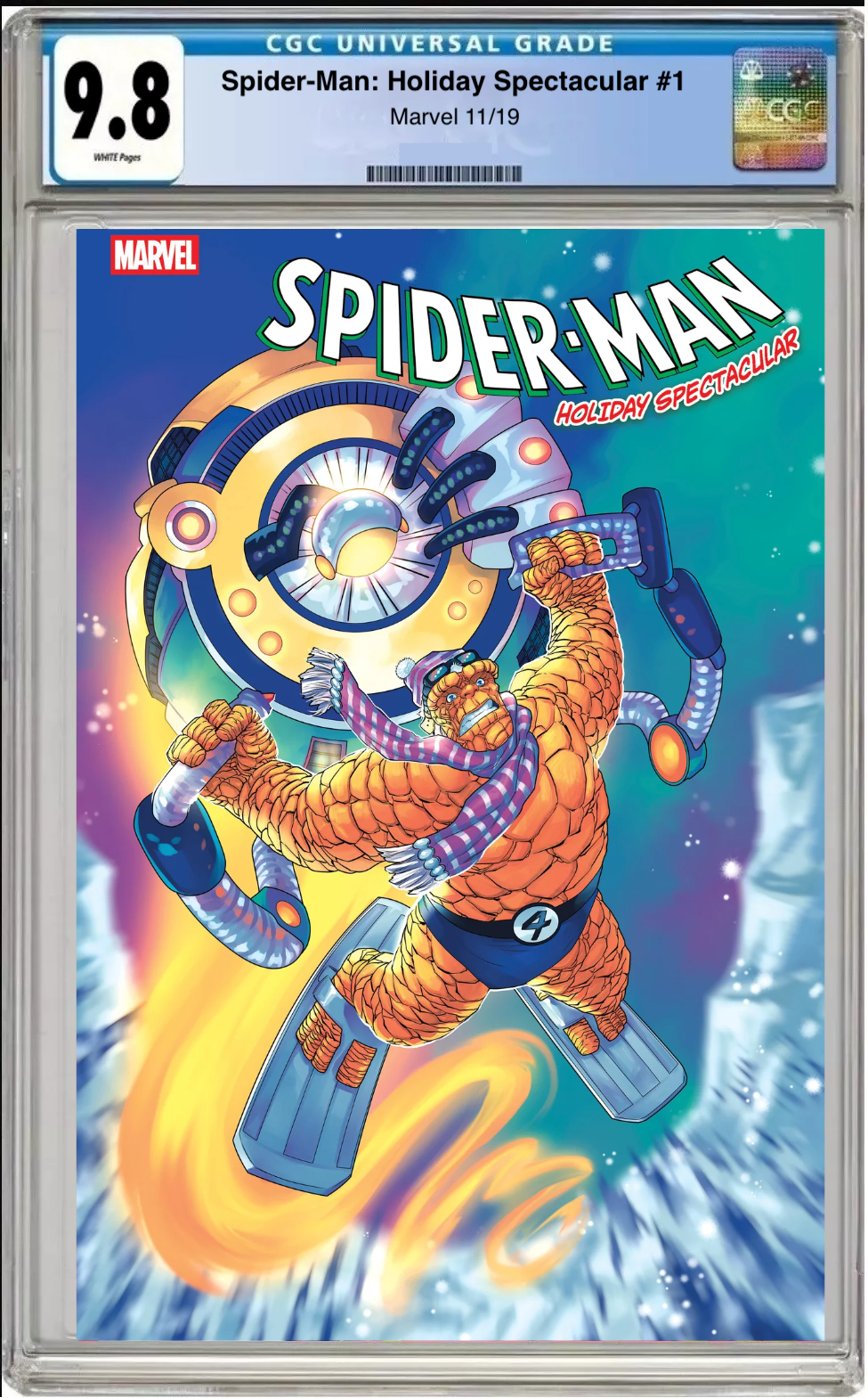 Comic book cover of Spider-Man Holiday Spectacular #1 Meghan Hetrick Cover with CGC grading label.