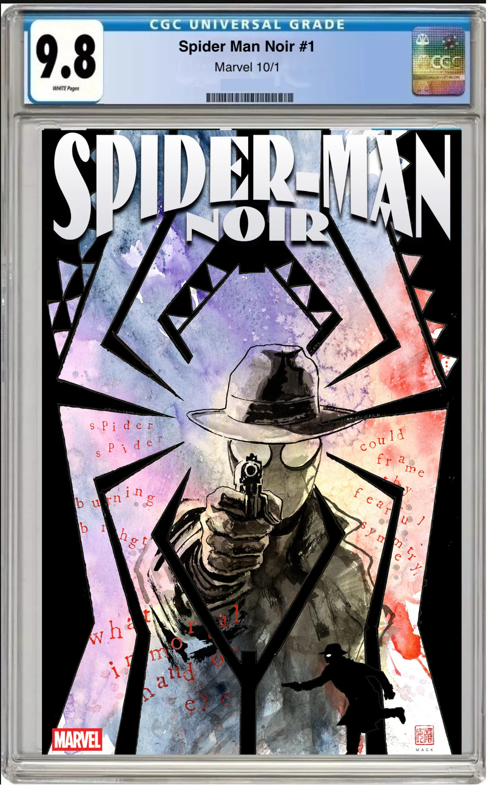 Comic book cover of Spider-Man Noir #1 David Mack Cover with CGC grading label