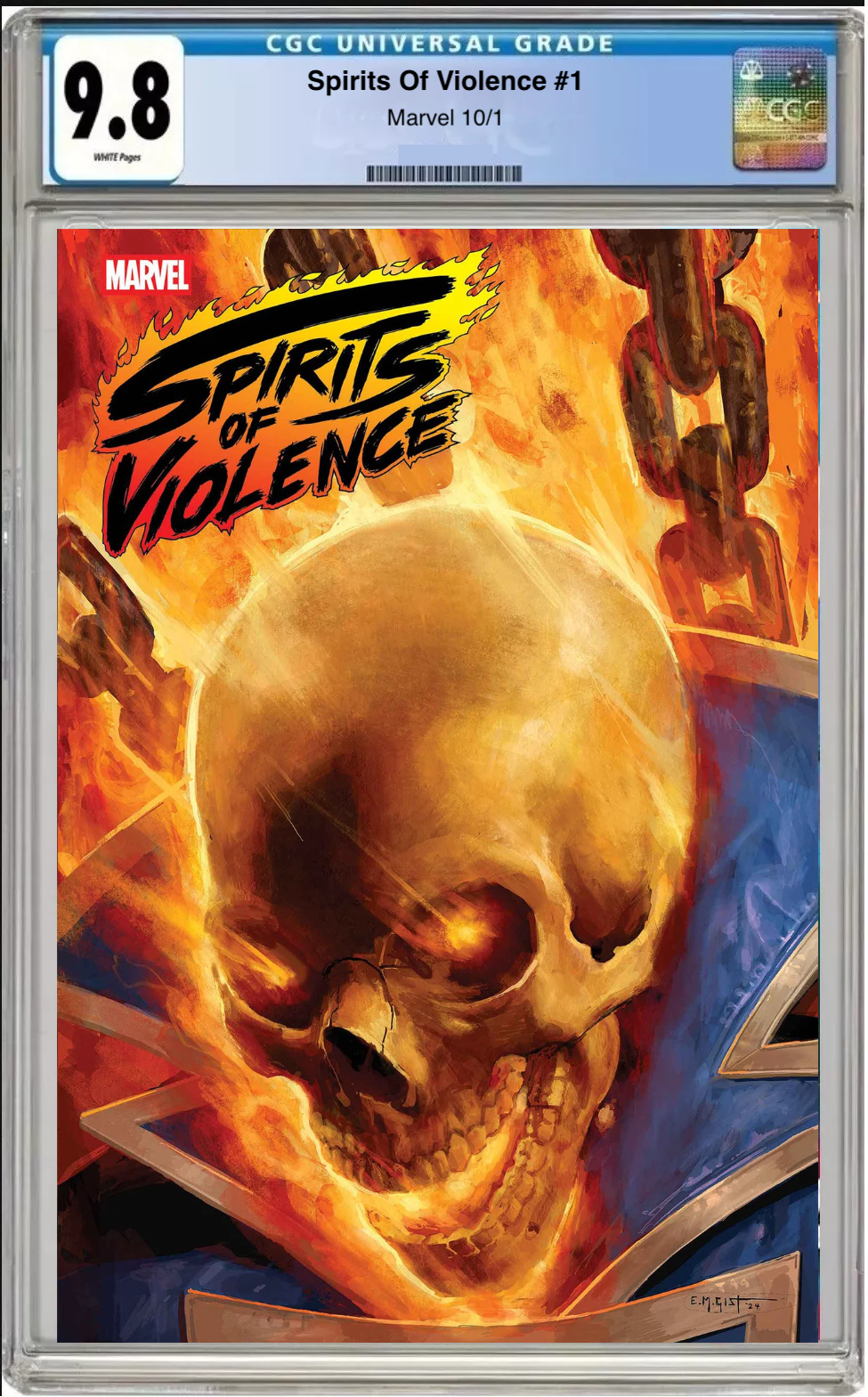 Comic book cover of Spirits of Violence #1 E.M. Gist Cover with CGC grading label