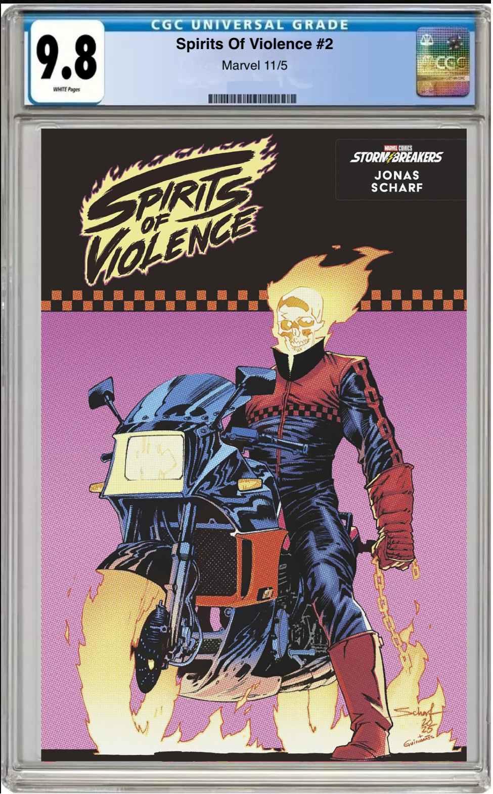 Comic book cover of Spirits of Violence #2 Jonas Scharf From the Chaos Cover with CGC 9.8 grading label.