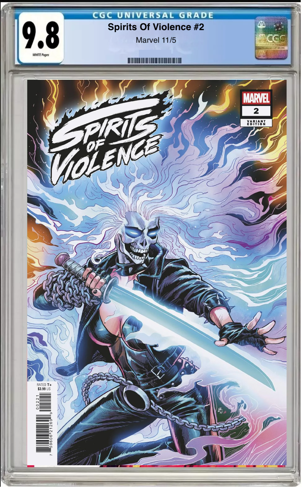 Comic book cover of Spirits of Violence #2 Luke Ross Cover with CGC 9.8 grading label.