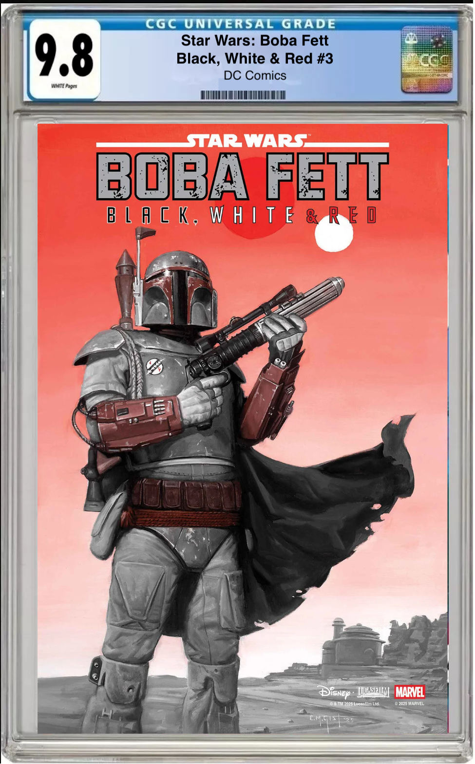 Comic book cover of Star Wars: Boba Fett — Black, White & Red #3 Main Cover with CGC grading label.