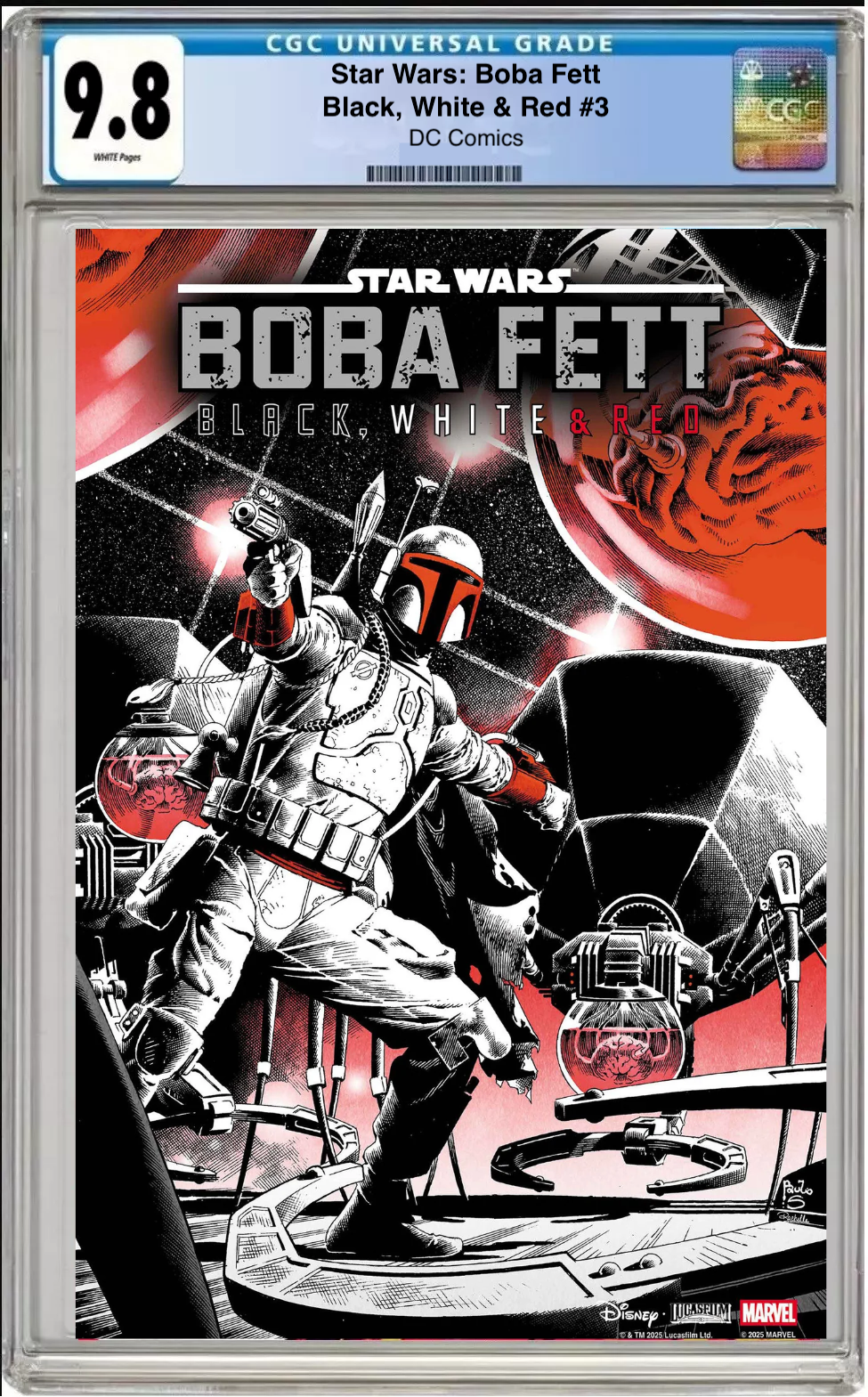 Comic book cover of Star Wars: Boba Fett — Black, White & Red #3 Paulo Siqueira Cover with CGC grading label.