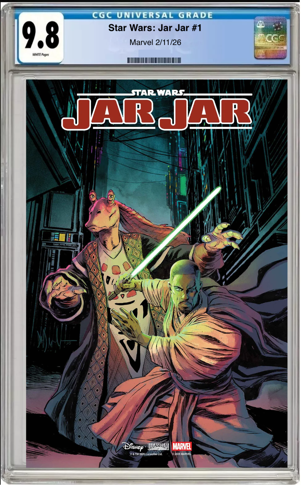 Comic book cover of Star Wars: Jar Jar #1 Dave Wachter Cover with CGC grading label.