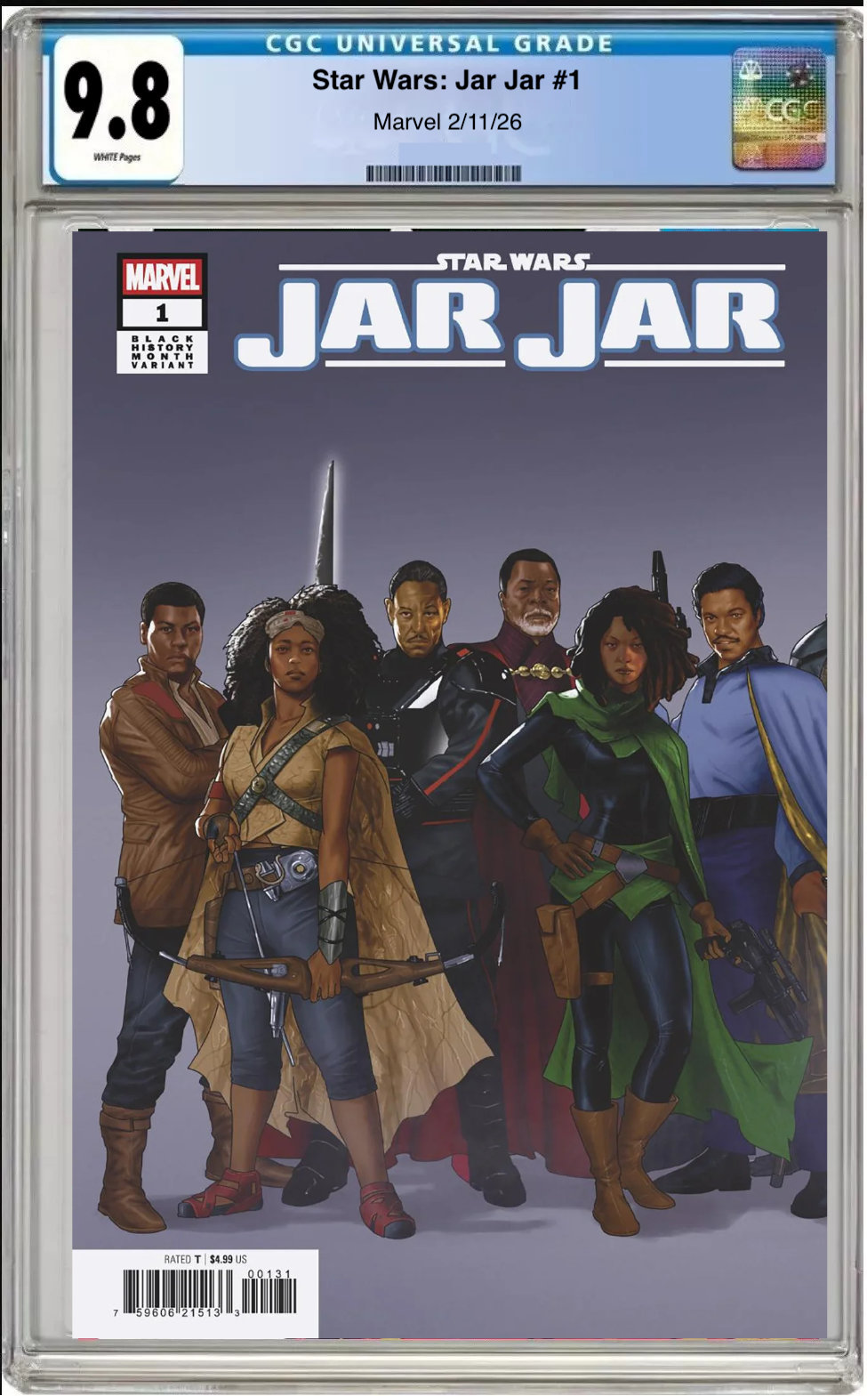 Comic book cover of Star Wars: Jar Jar #1 Taurin Clarke 2-Part Black History Month Connecting Cover with CGC grading label.