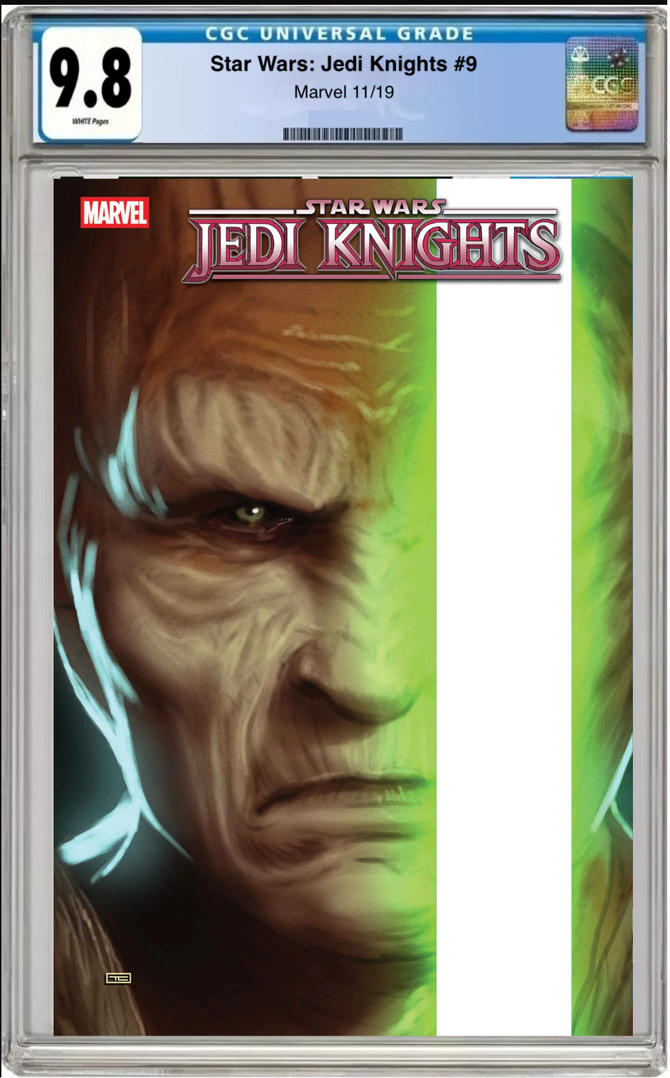 Comic book cover of Star Wars: Jedi Knights #9 Taurin Clarke Lightsaber Cover with CGC grading label.