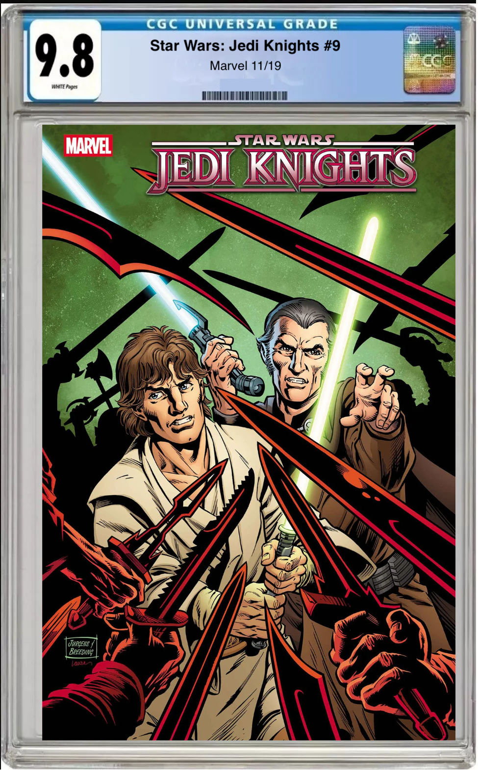 Comic book cover of Star Wars: Jedi Knights #9 Dan Jurgens Homage Cover with CGC grading label.