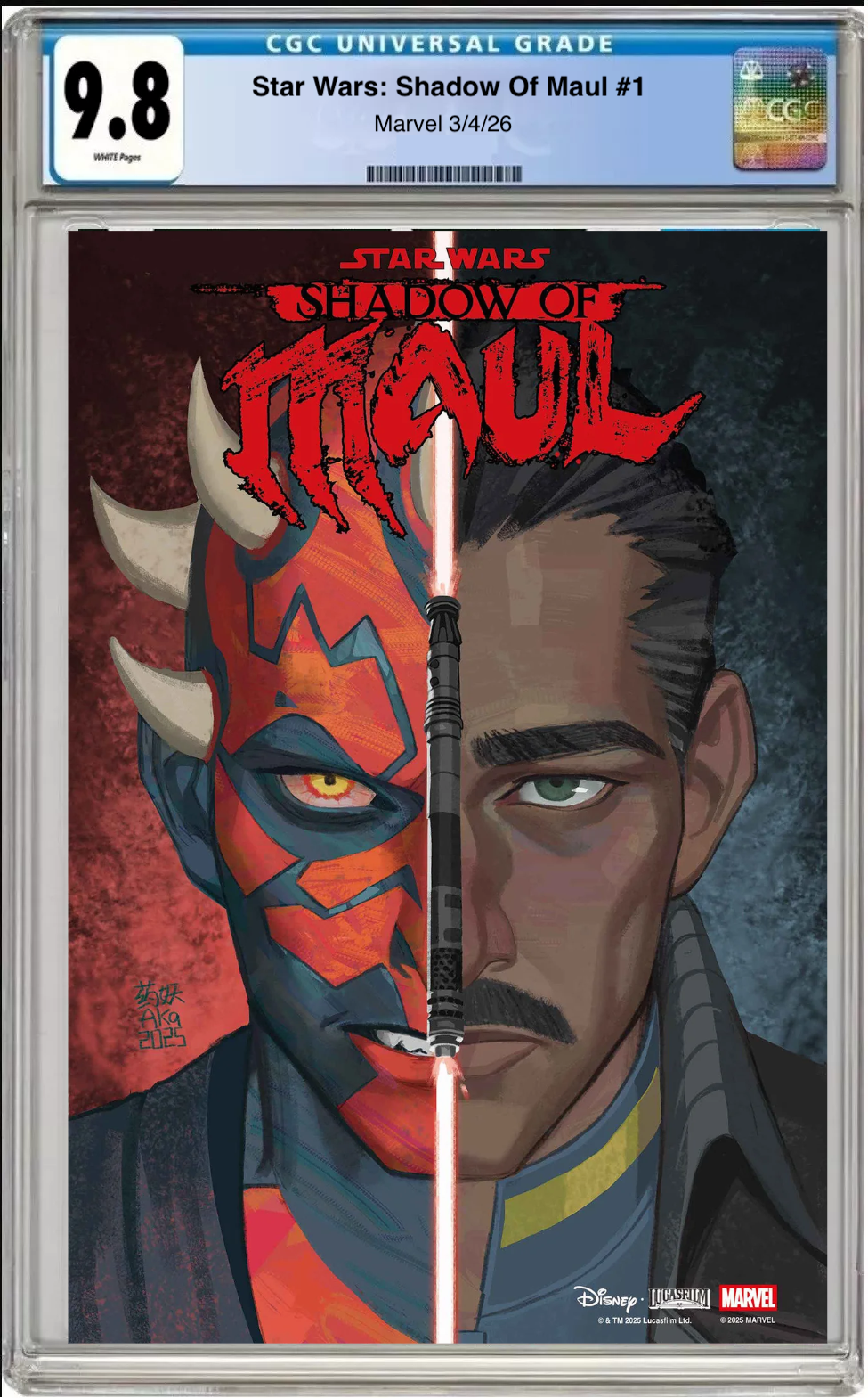 Comic book cover of Star Wars: Shadow of Maul #1 AKA Headshot Full Art Cover with CGC grading label.

